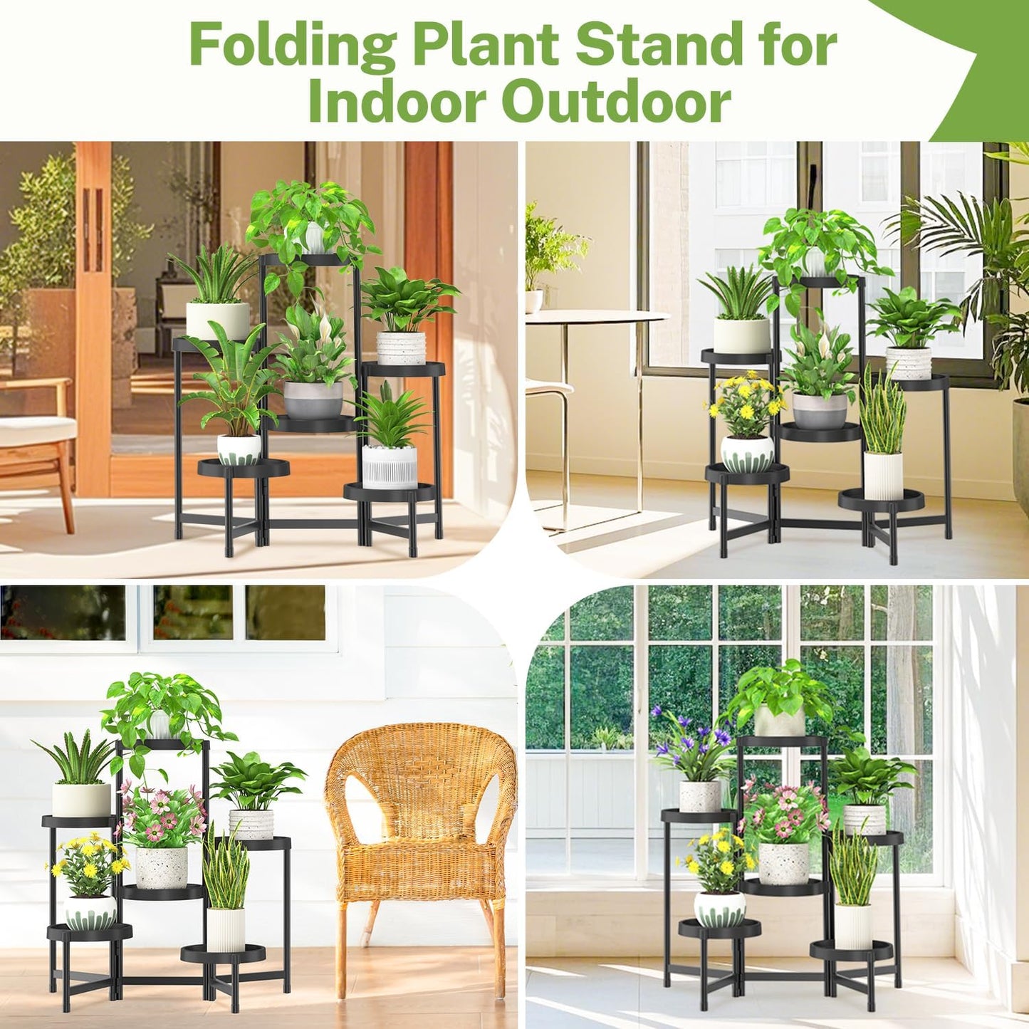 iDavosic.ly 6 Tier Folding Plant Stand Indoor Outdoor with Plastic Tra