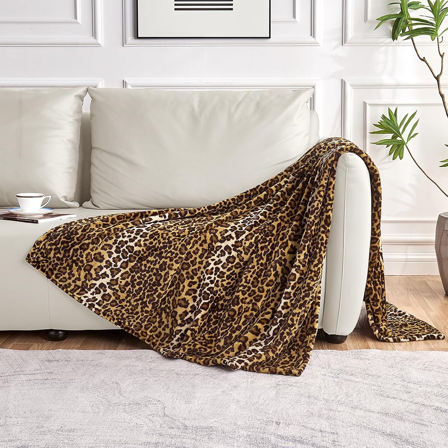 Leopard Print Blanket Fleece Throw for Bed Sofa Travel and Camping, Super Soft Cozy Fluffy Plush Cheetah Print Blanket for All Seasons 50"x60" (Dark Brown)