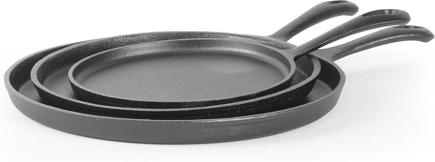 Commercial CHEF 3-Piece Cast Iron Griddle Set, Pre-Seasoned Cast Iron,