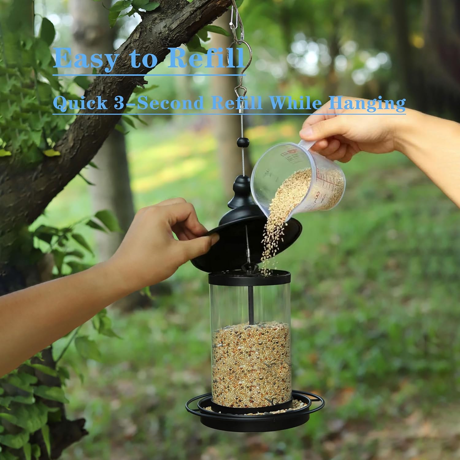 Bird Feeders for Outdoors,Hanging Bird Feeder with Locking Lid, Metal 