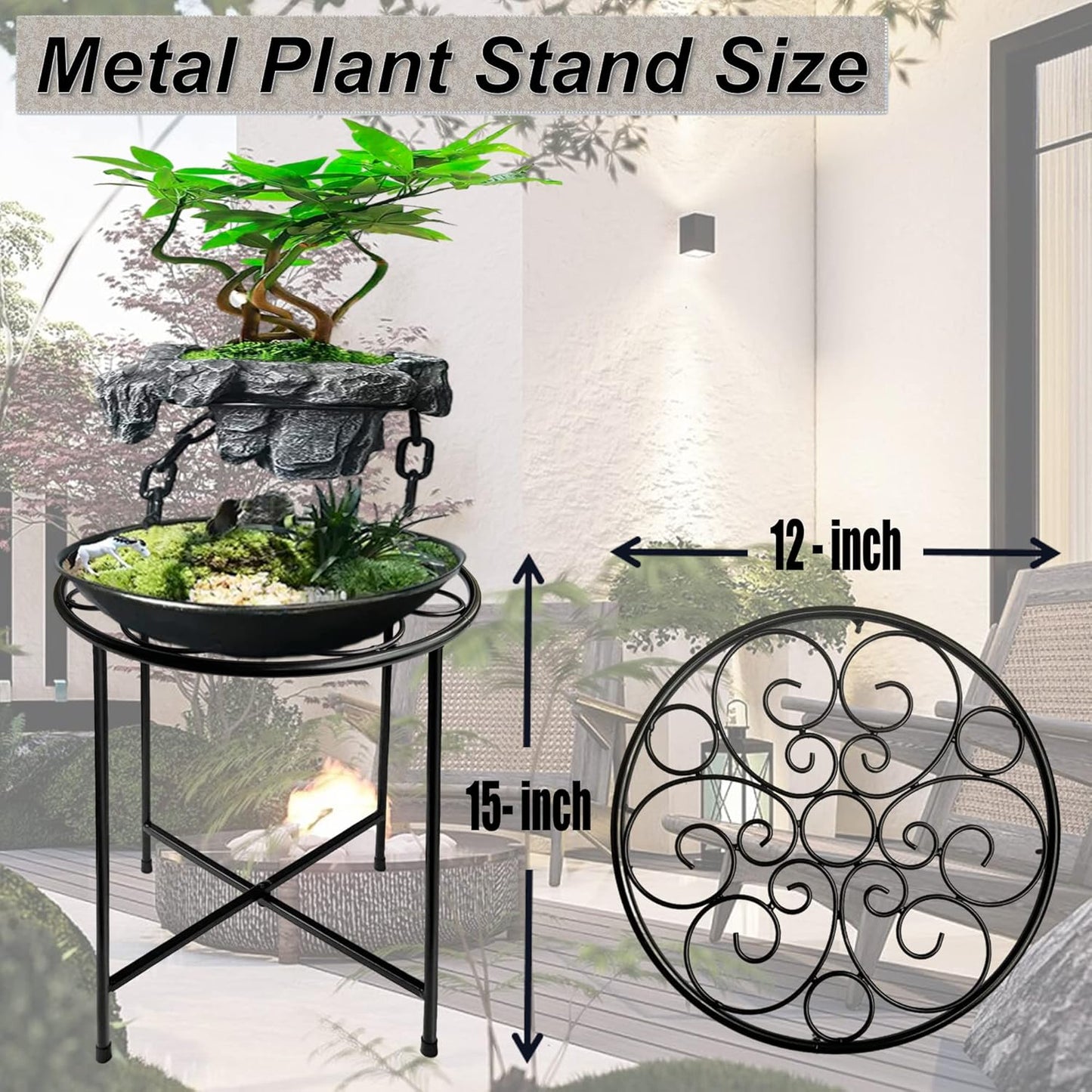 Plant Stand Outdoor Indoor 15'' Tall Set of 1, Retro Design Single Rus
