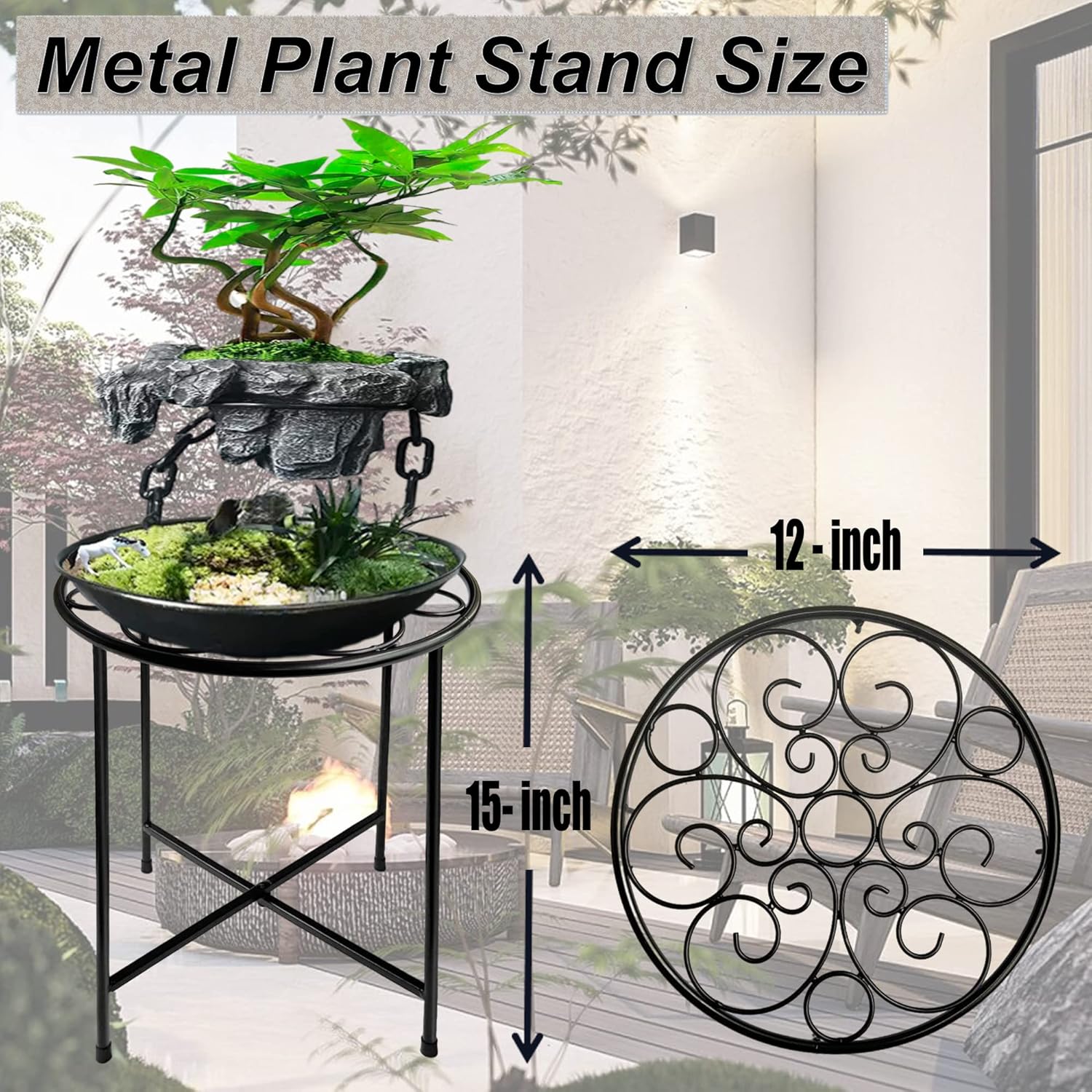 Plant Stand Outdoor Indoor 15'' Tall Set of 1, Retro Design Single Rus