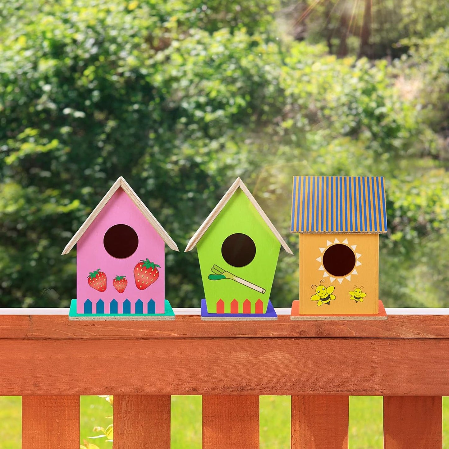 Jetec 6 Pieces Bird House Craft Wooden Birdhouse Kit Build and Paint Birdhouses Unfinished Bird Houses Wooden Arts for Summer Arts and Craft Projects 3 Sizes