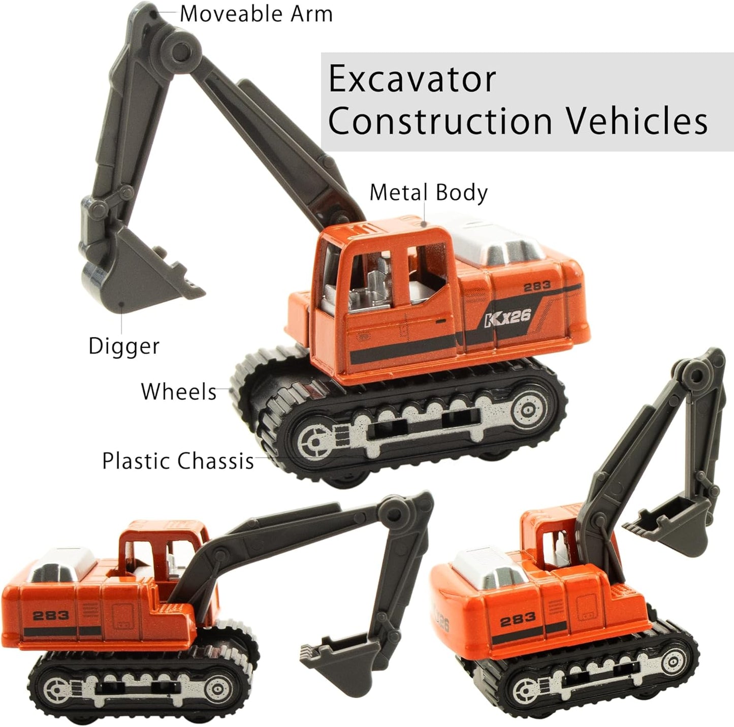 BenRich 6 Pcs Mini Die Cast Toy Set 1/64 Scale Alloy Construction Mode