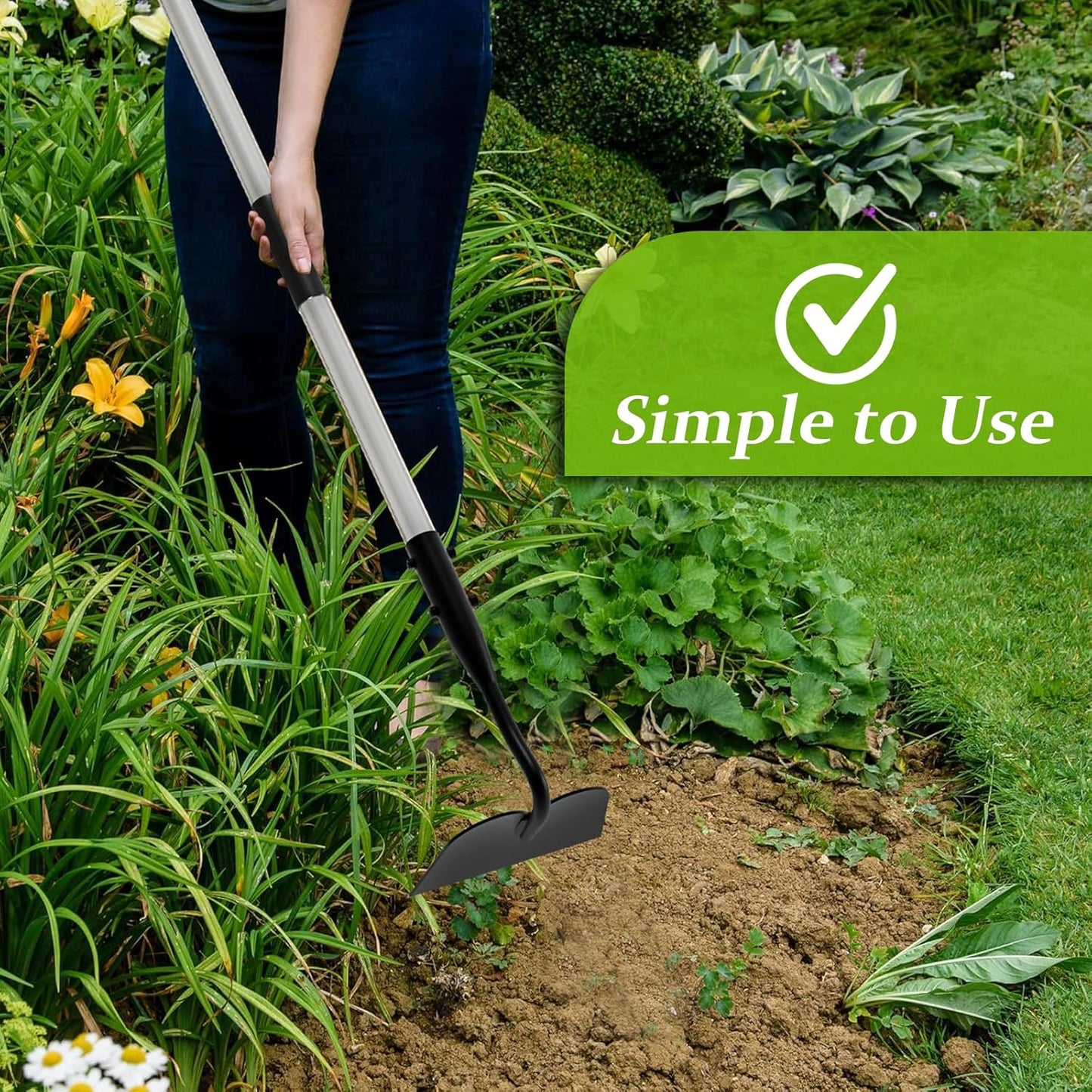 Draw Hoe Garden Tool, Heavy Duty Garden Hoes for Weeding Long Handle, 