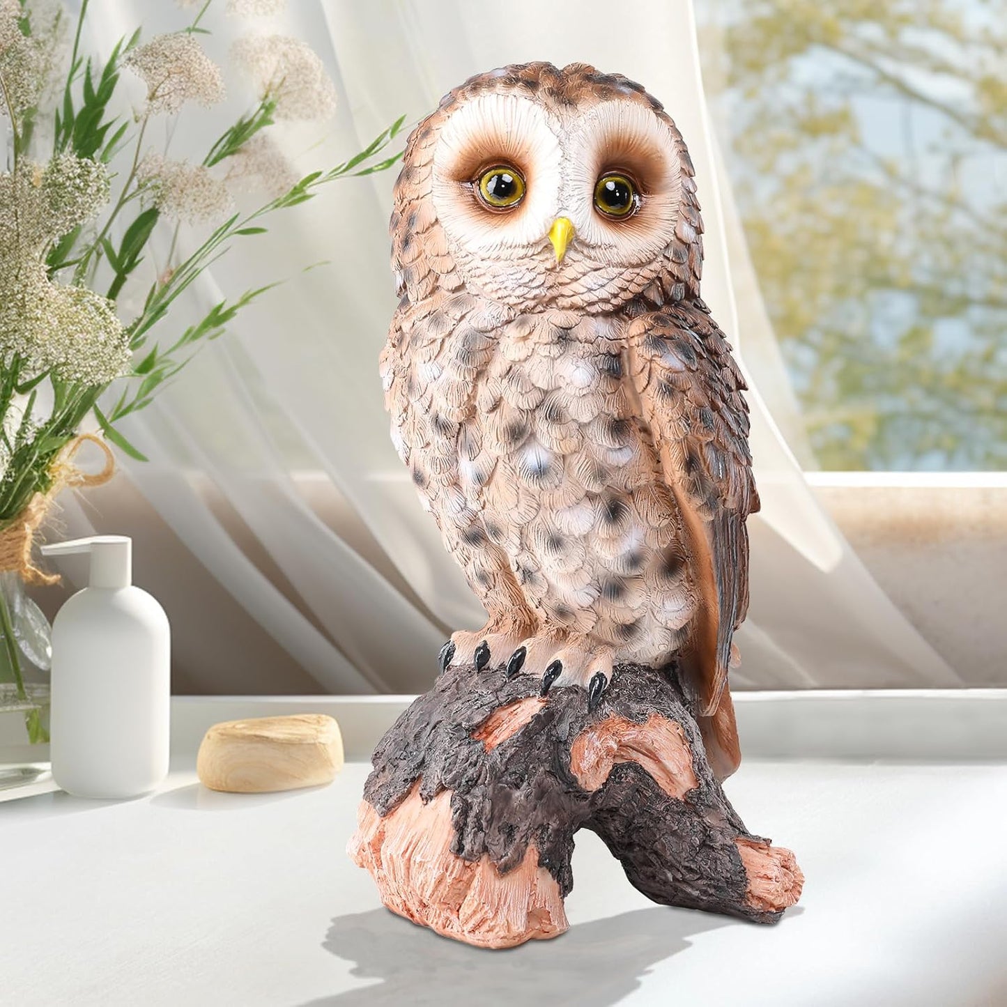 WONDER GARDEN Owl Statue Decor, Outdoor Resin Owl Figurine Sculpture f