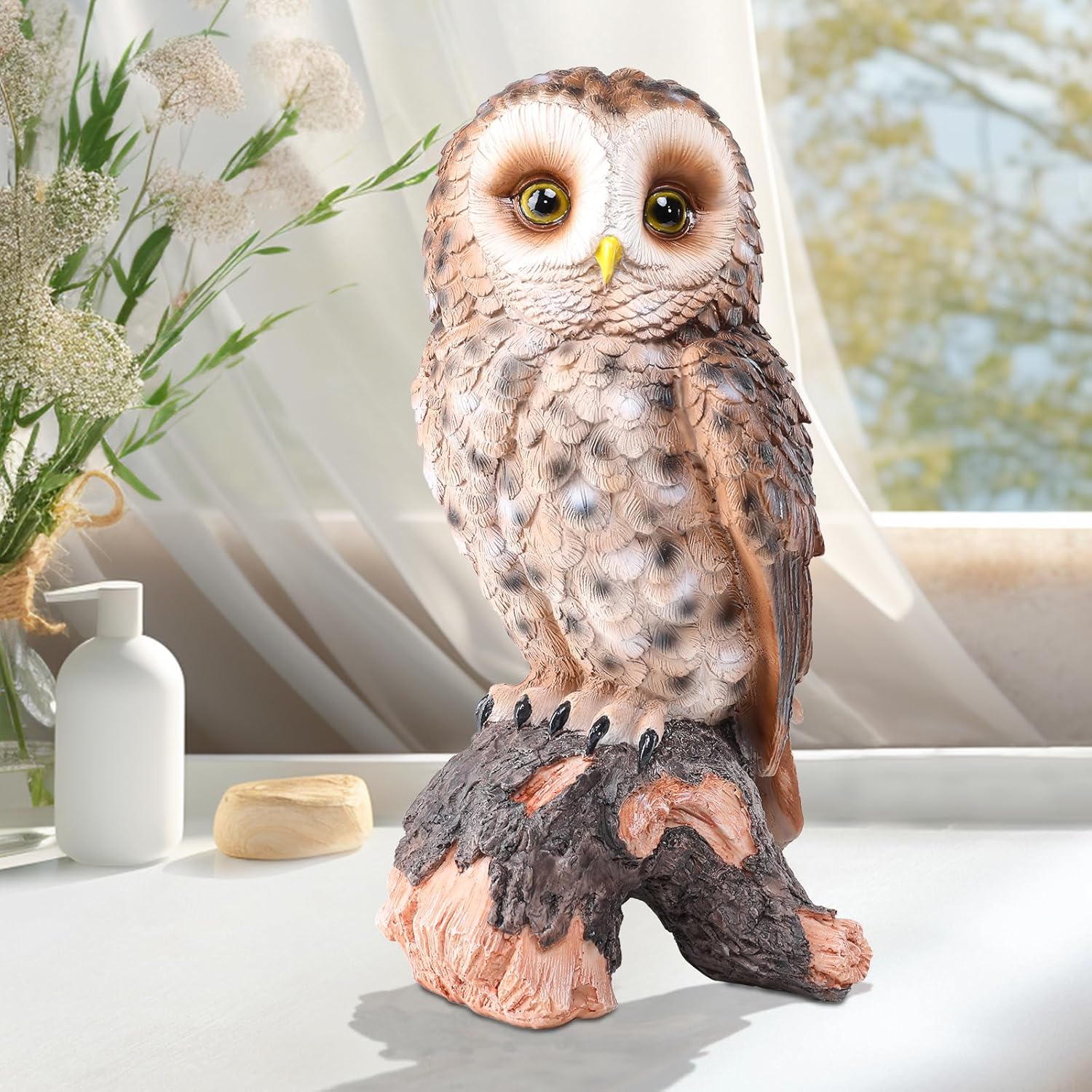 WONDER GARDEN Owl Statue Decor, Outdoor Resin Owl Figurine Sculpture f