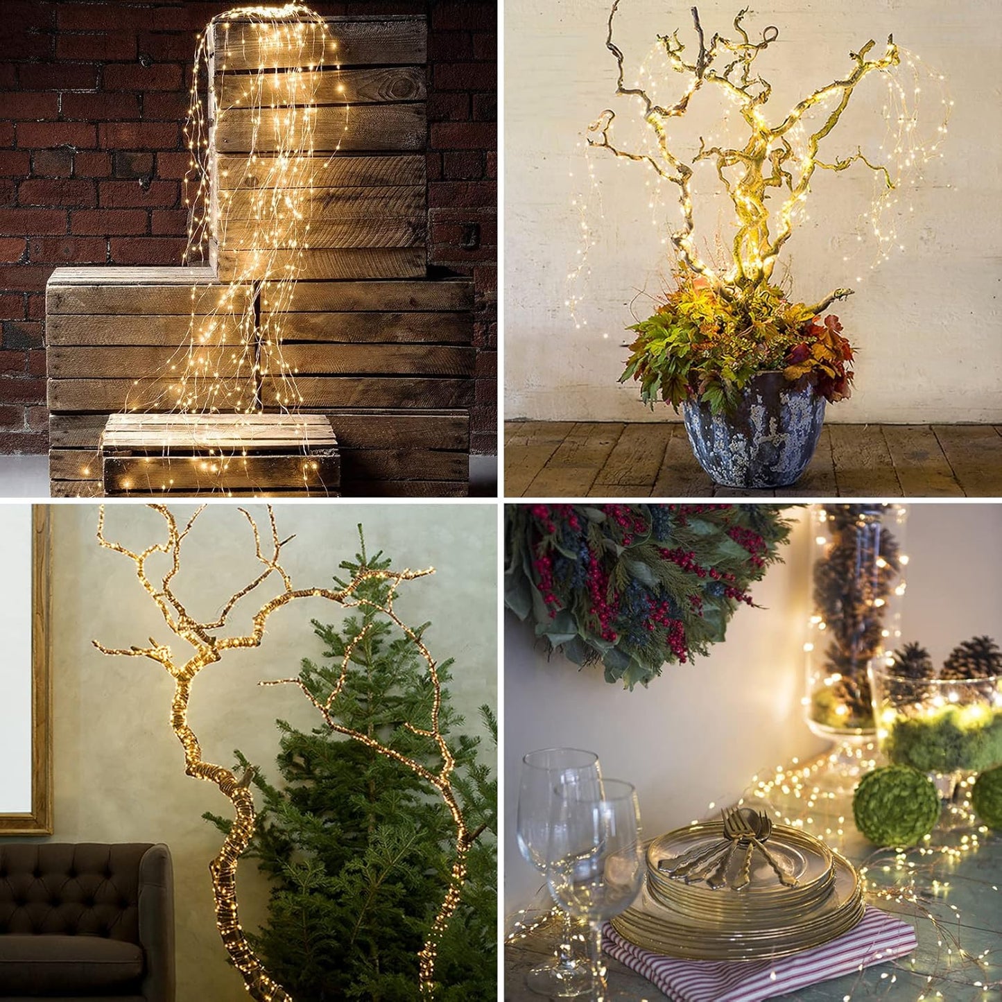 Chims Solar Fairy String Lights Bunch Light 300 LED 15 Branch Warm White Firefly Lighting Waterproof Solar Powered Waterfall Starry Fairy Lights for Indoor Festival Decor