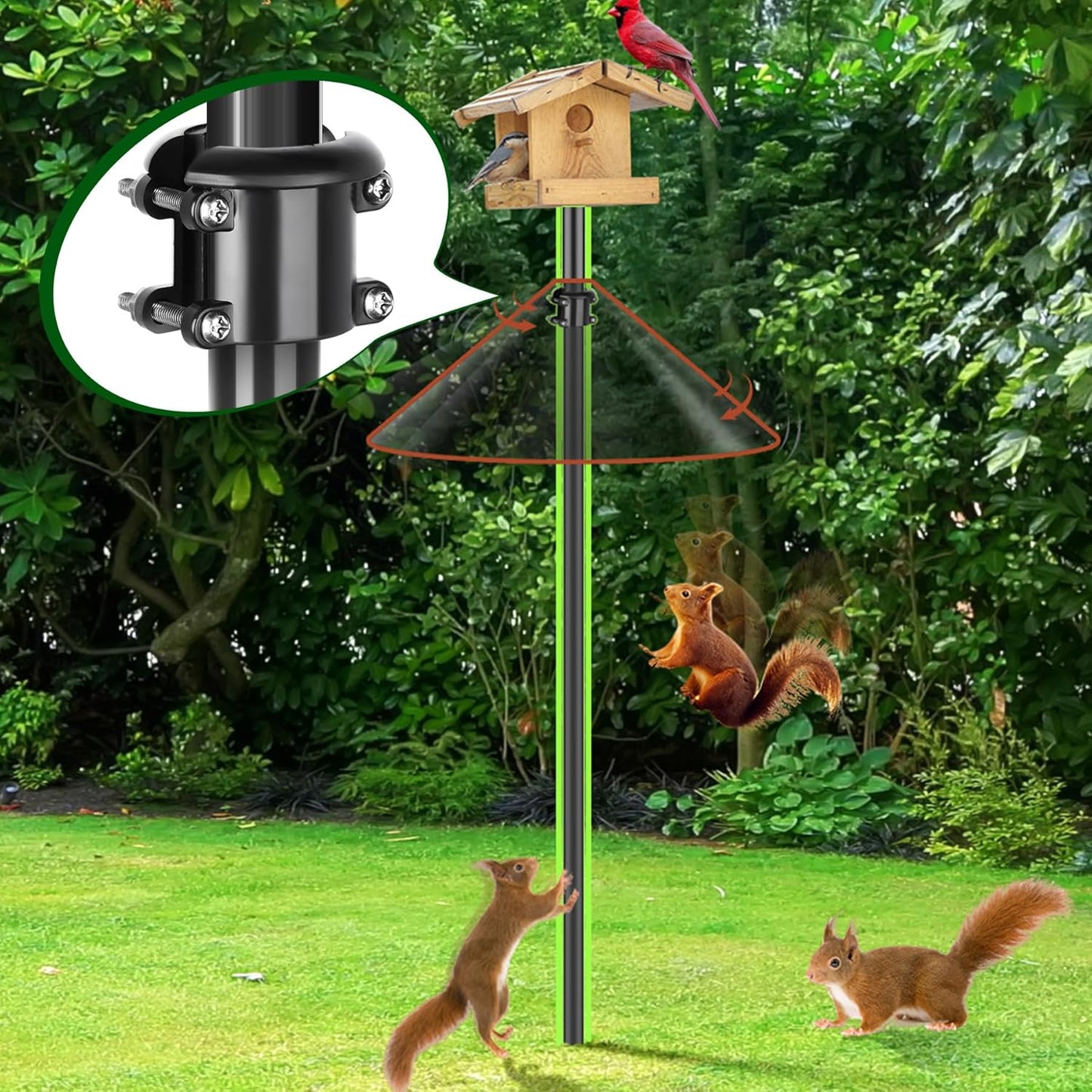 2 Pack Squirrel Baffle Buckle, Bird Feeder Pole Accessories for Bird Houses Cone Guard, Pole Mounted Holder Stopper Outdoor, Bracket for Large Raccoons Deflector, Rust Chew Proof, Heavy Duty ABS