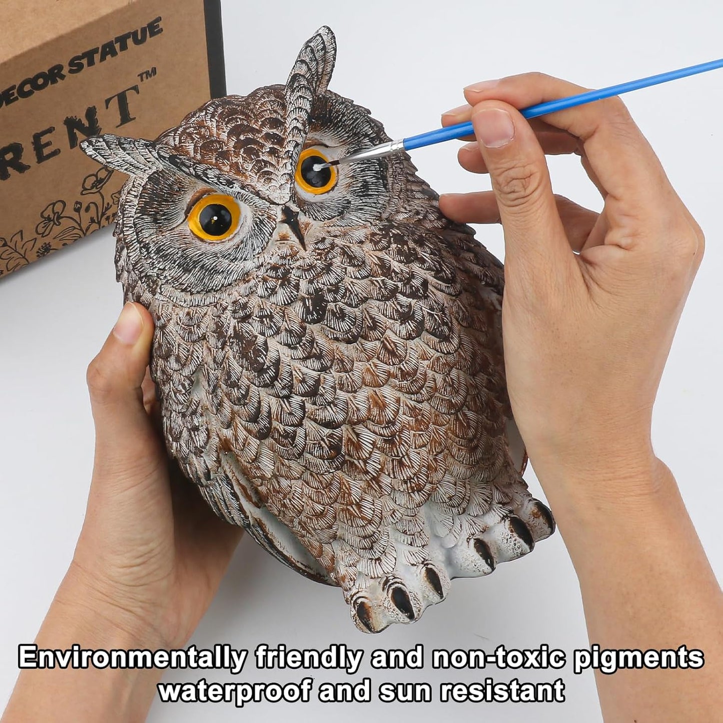 8.3" Realistic Owl Statue for Indoor & Outdoor Decoration, Effective Birds Deterrent for Garden, Patio, Yard, Fake Owl Suitable for Home Decor (Brown)