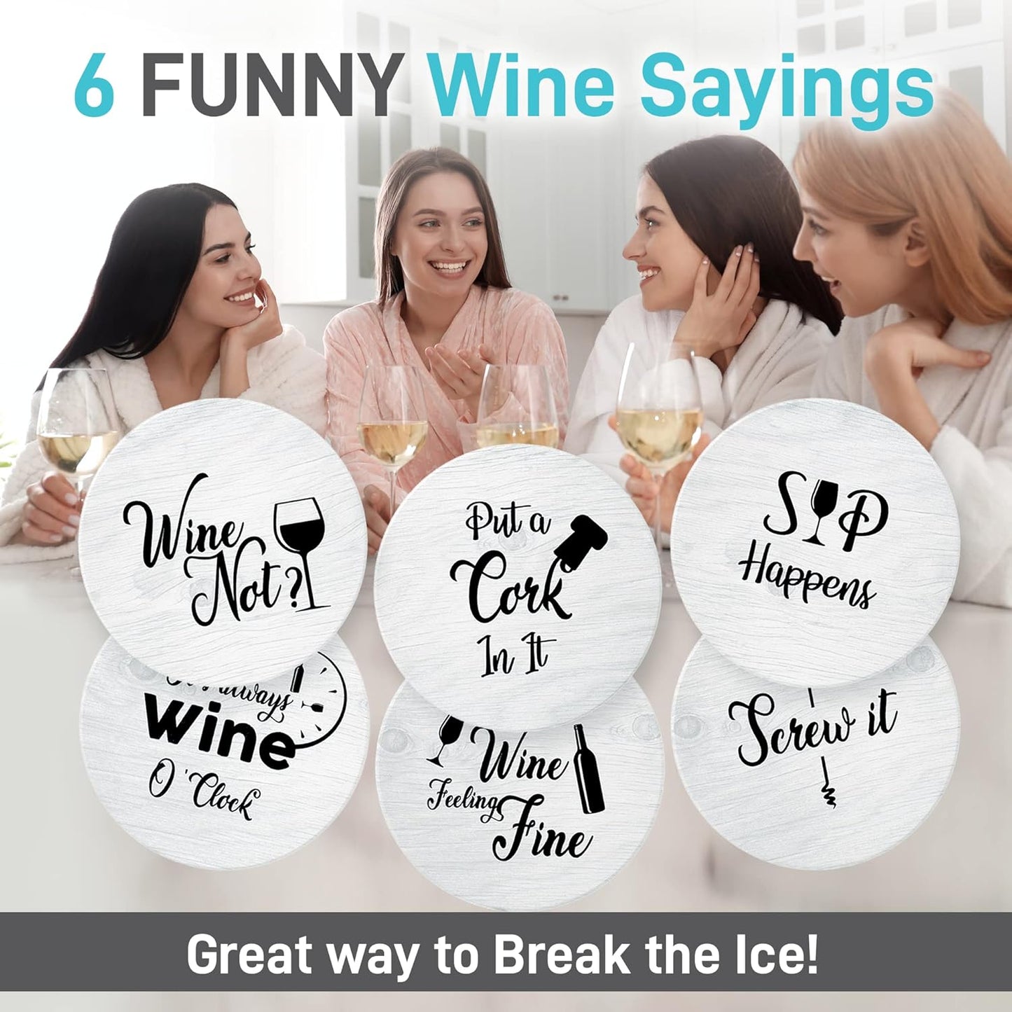 Coasters for Drinks Absorbents with Holder - 6 Pcs Gift Set with 6 Fun