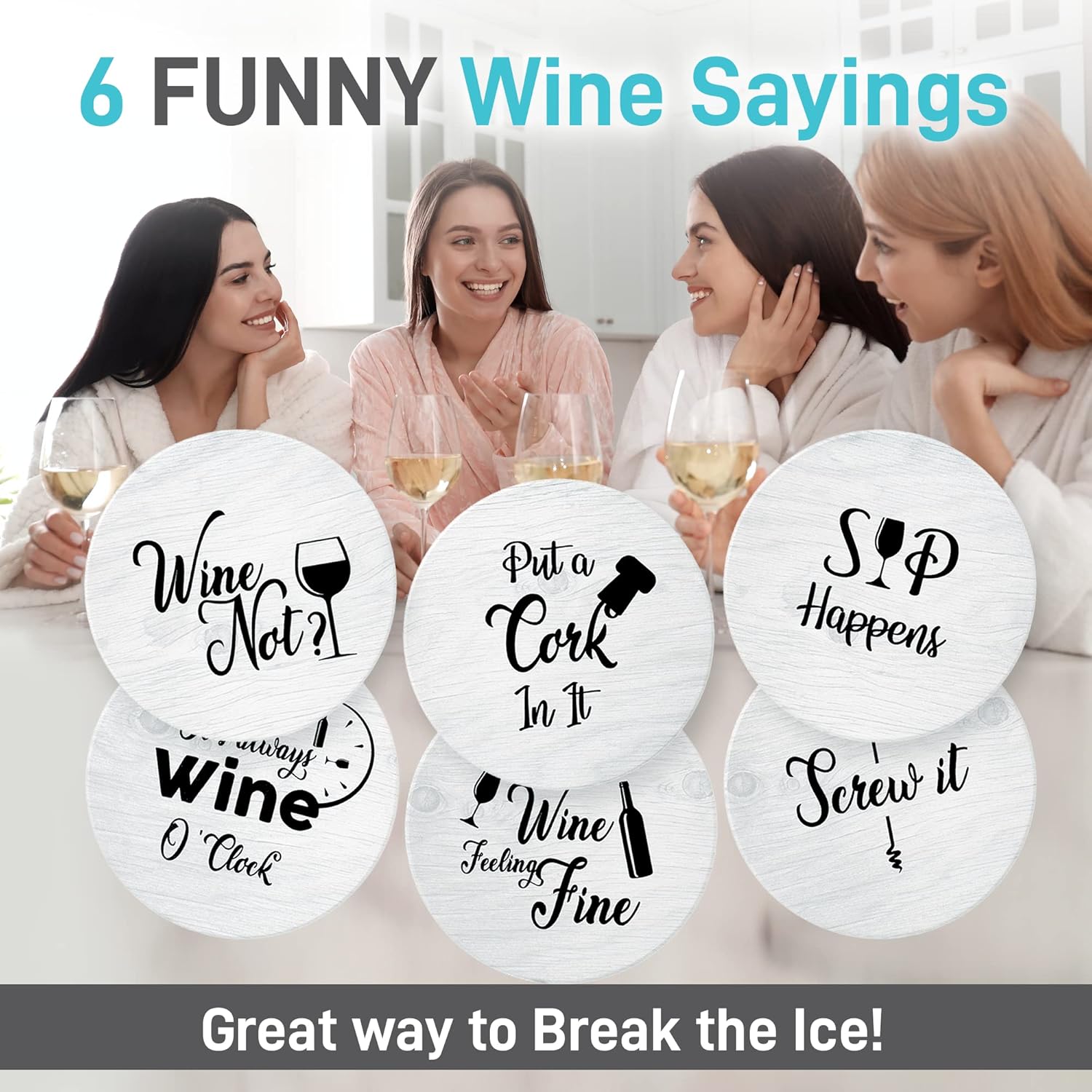 Coasters for Drinks Absorbents with Holder - 6 Pcs Gift Set with 6 Fun
