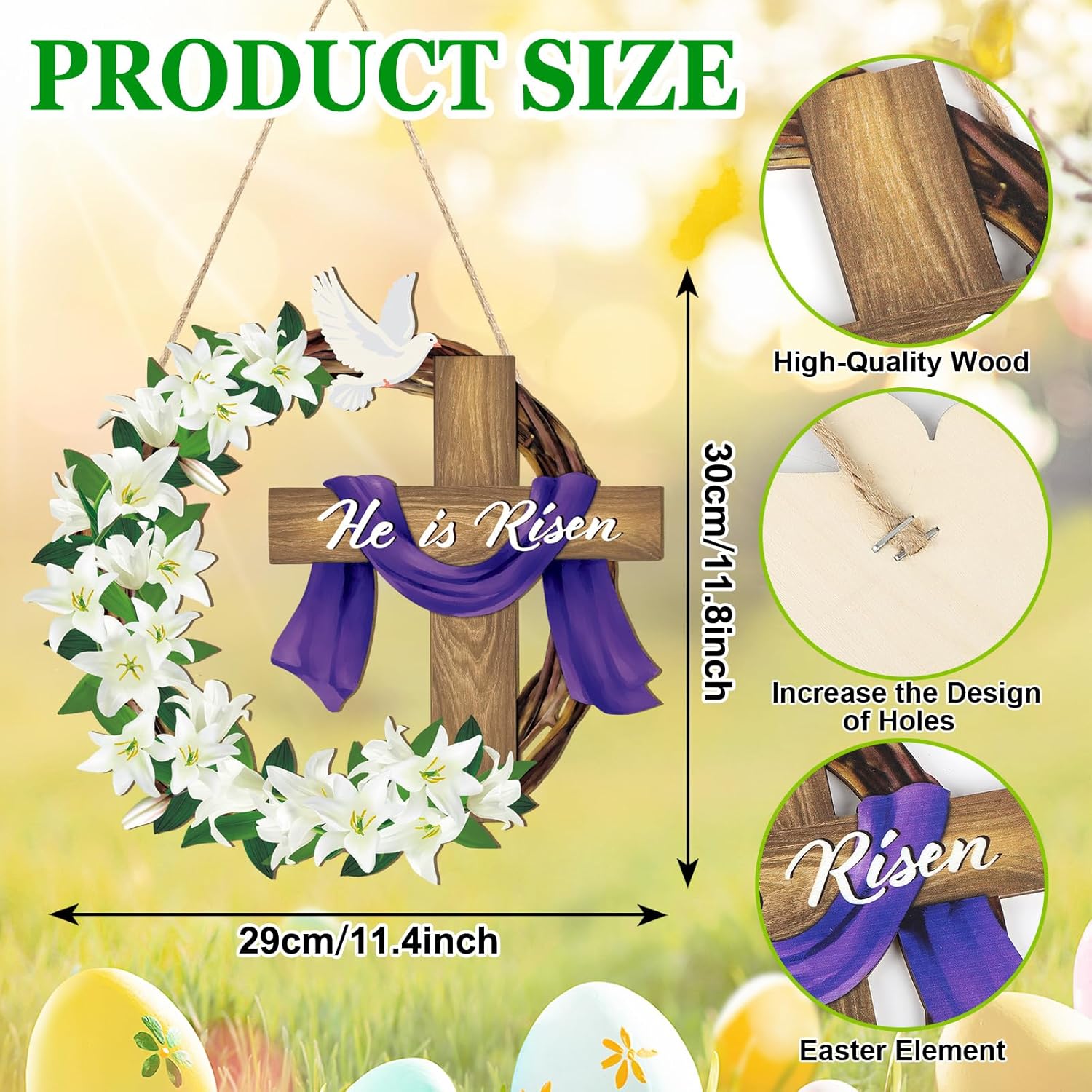 He is Risen Easter Decoration Wooden Wreaths for Front Door Sign Cross