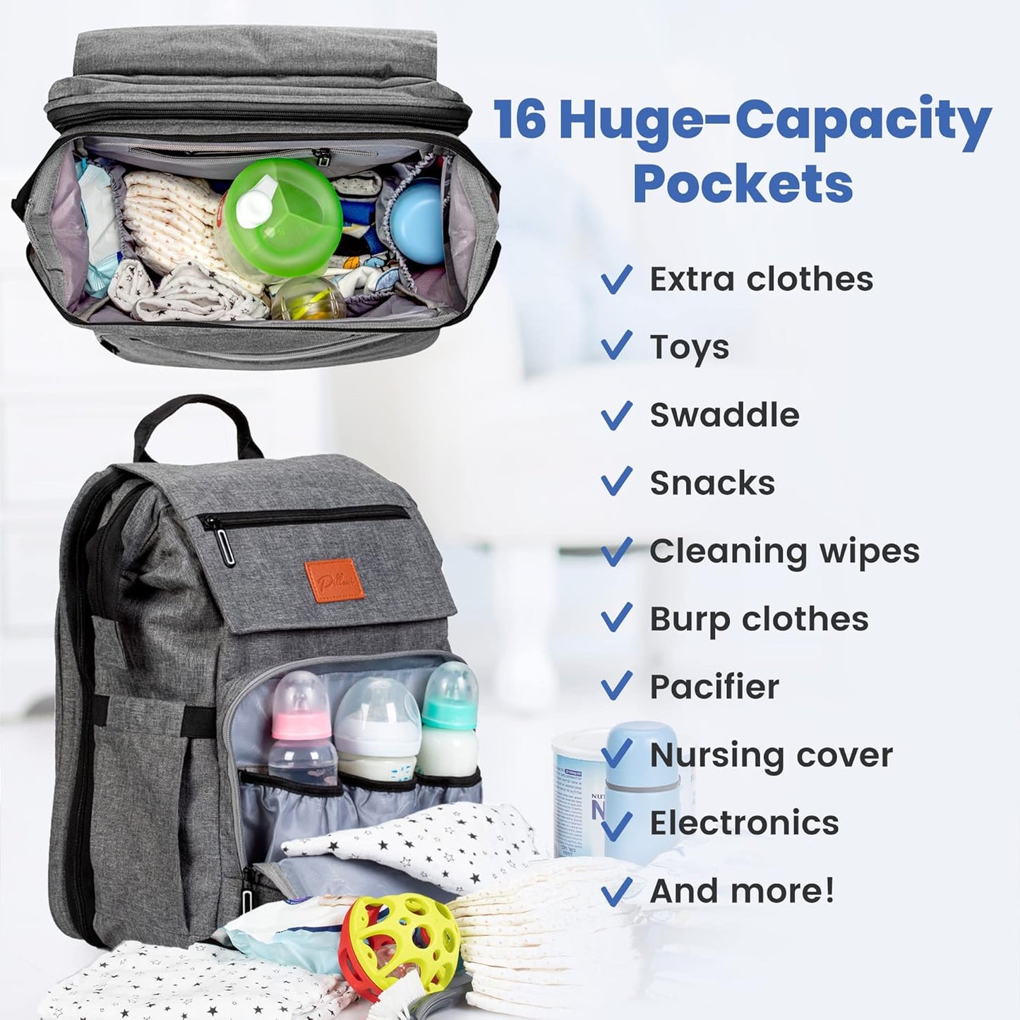 PILLANI Baby Diaper Bag Backpack - Baby Bags for Girls & Boys, Large W