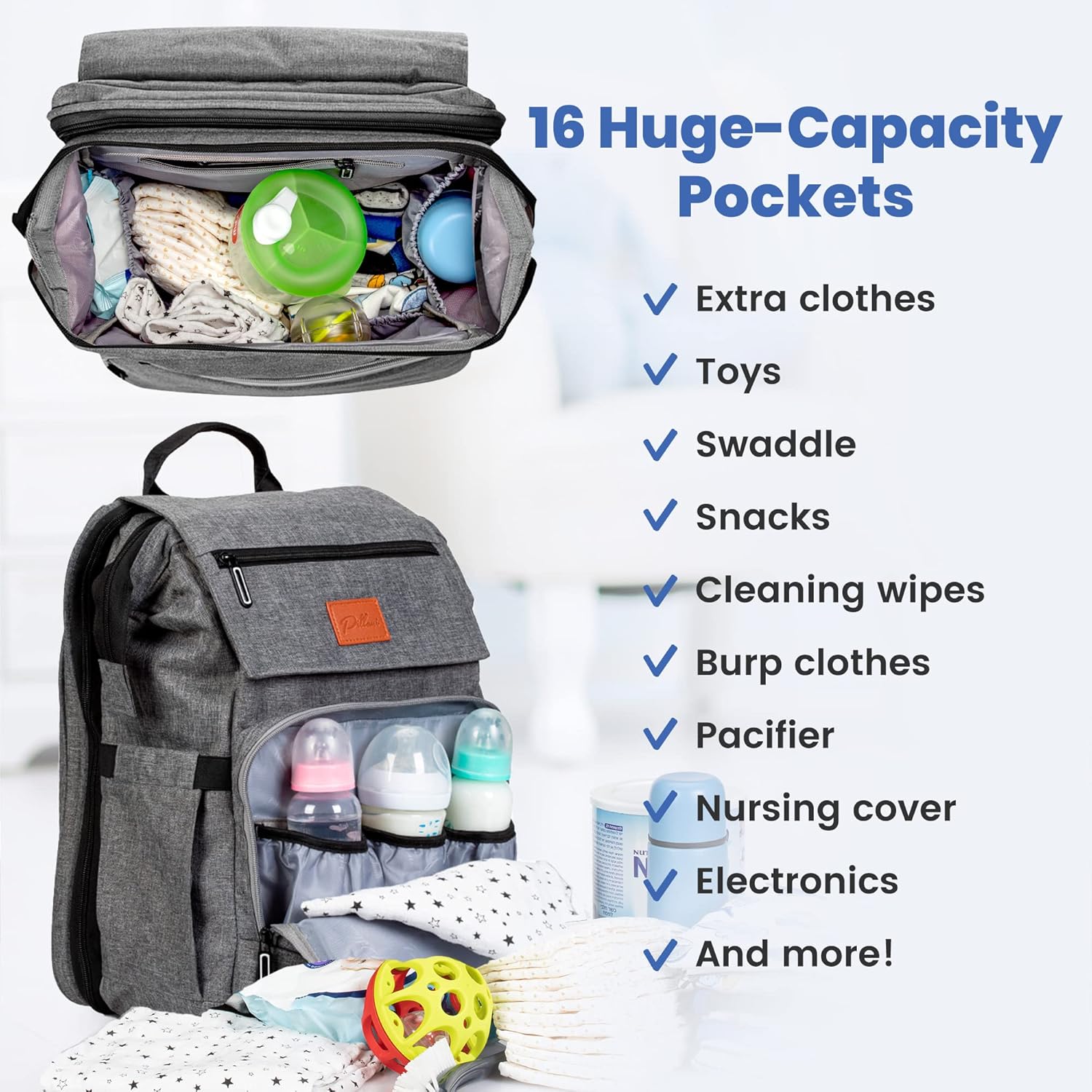 PILLANI Baby Diaper Bag Backpack - Baby Bags for Girls & Boys, Large W