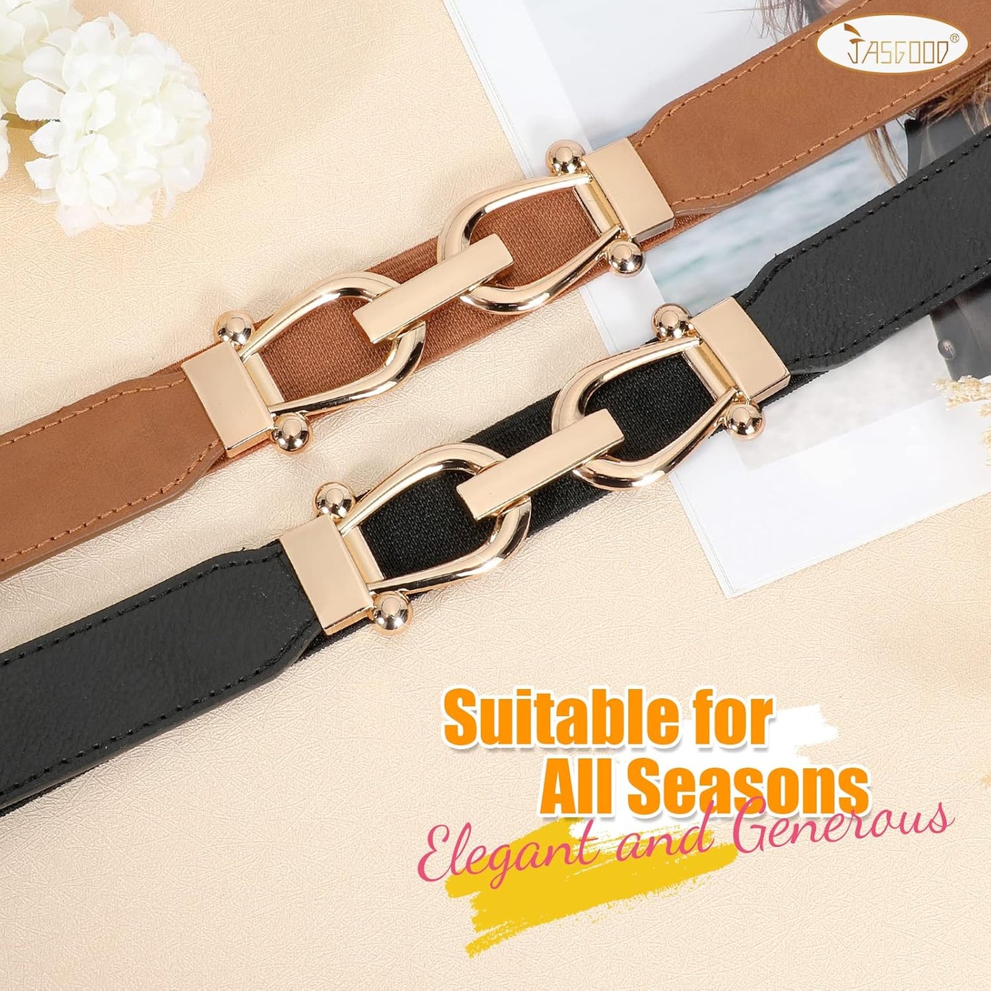 JASGOOD Women Stretchy Waist Belt Retro Elastic Skinny Belt for Ladies