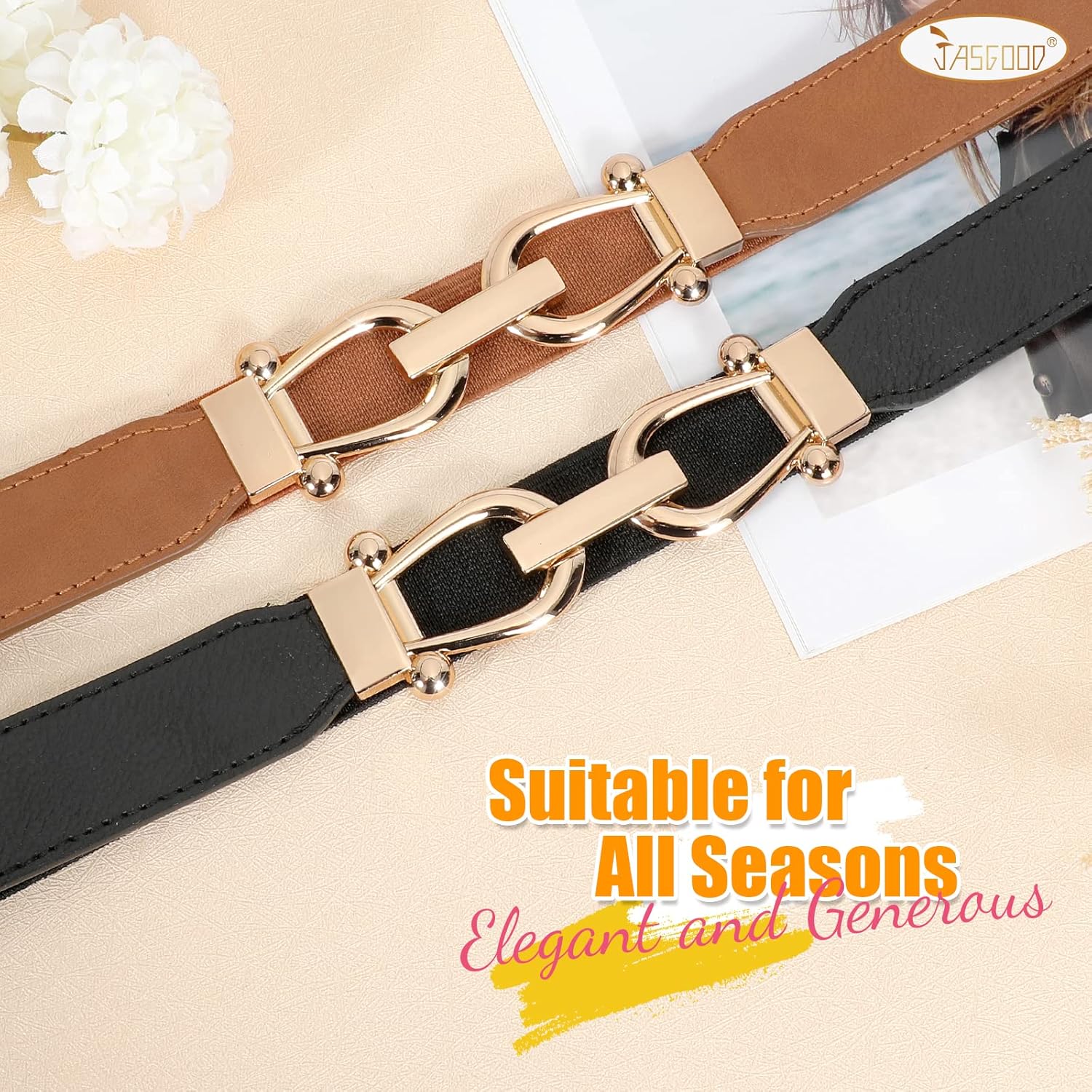 JASGOOD Women Stretchy Waist Belt Retro Elastic Skinny Belt for Ladies
