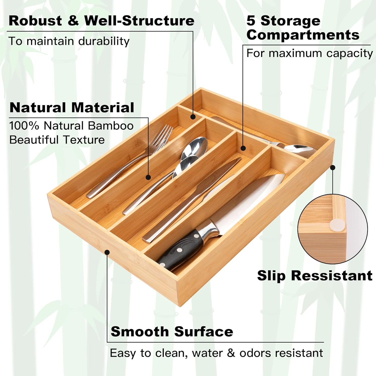 Silverware Organizer Kitchen Drawer Organizer Utensil Organizer Bamboo