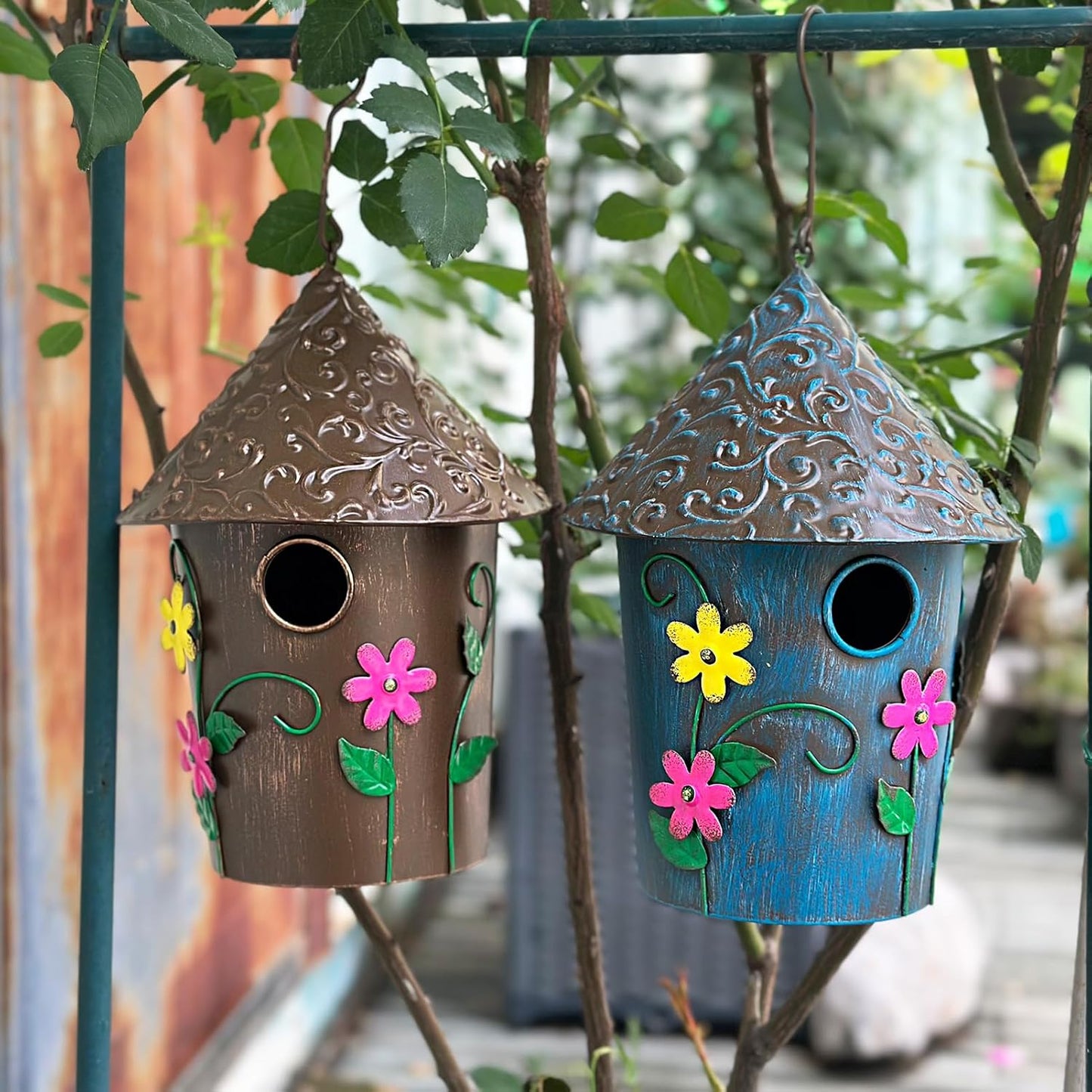 9.25" H Metal Hanging Decorative Birdhouse for Hummingbird with Paint 
