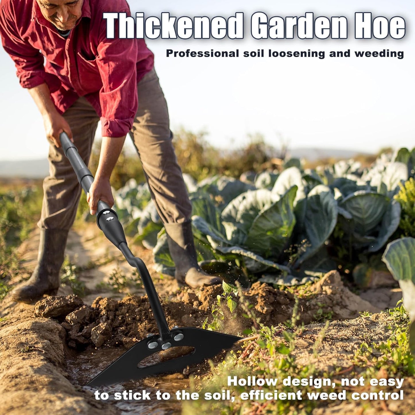 Hoe Garden Tool, Hollow Hoe with 55-85 Inch Long Handle, Adjustable Ma