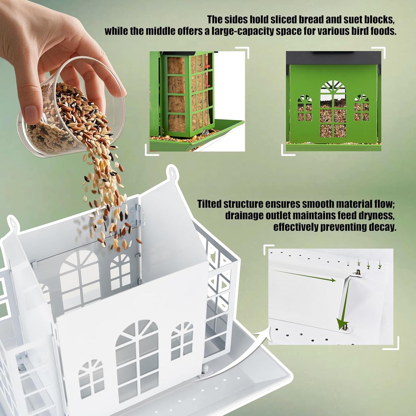 Bird Feeders for Outdoors,Solar Metal Large Capacity Cardinal Birdfeeders with Suet Holder,Cardinal Bird Suet Feeder,Birdhouse,Weatherproof and Durable