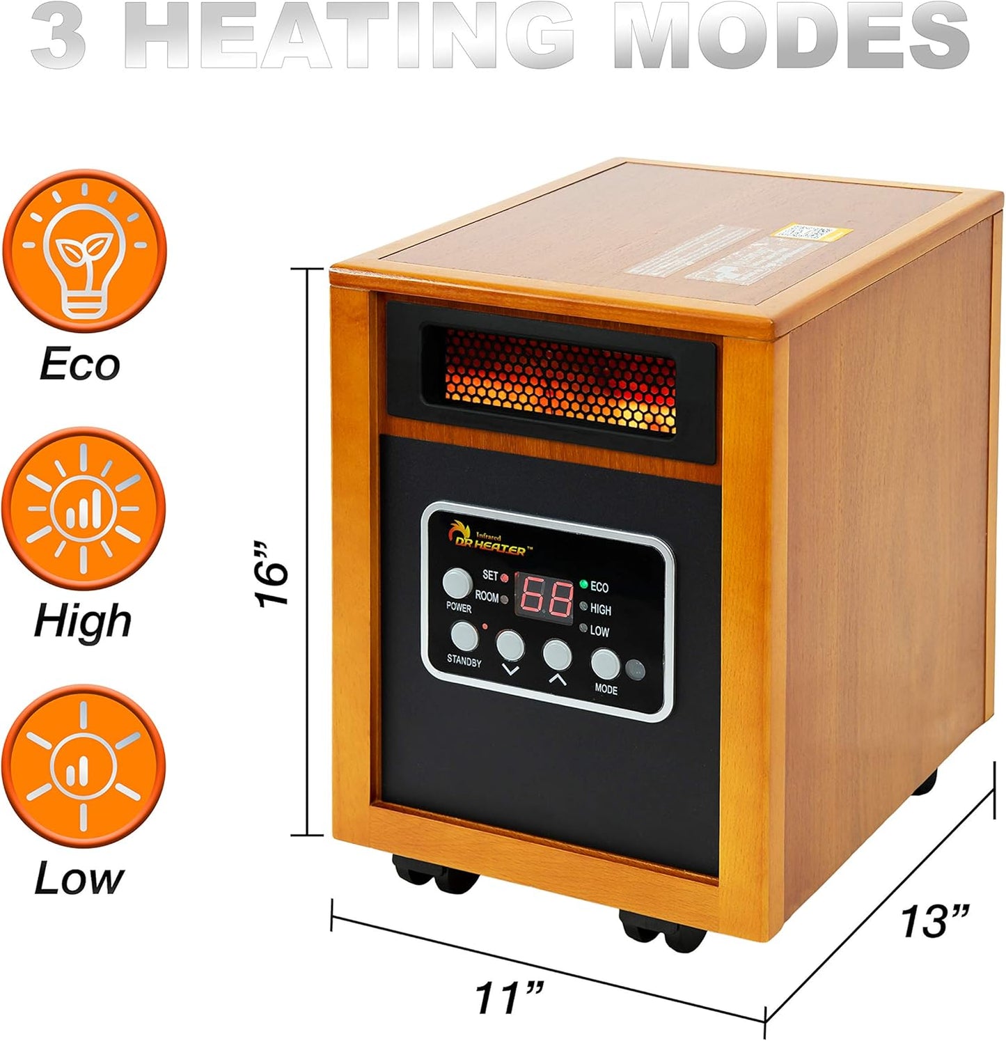 Dr Infrared Heater DR-968 Portable Space Heater, 1500-Watt, Cherry