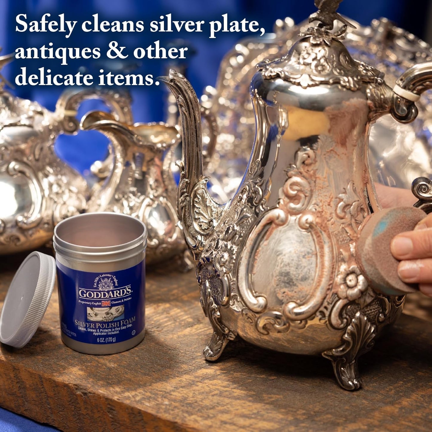 Goddard’s Silver Polish Foam – Silver Jewelry Cleaner for Antiques, Accessories, Ornaments & More – Silver Cleaner for Silverware Protection – Tarnish Remover for Jewelry w/Sponge Applicator (6 oz)