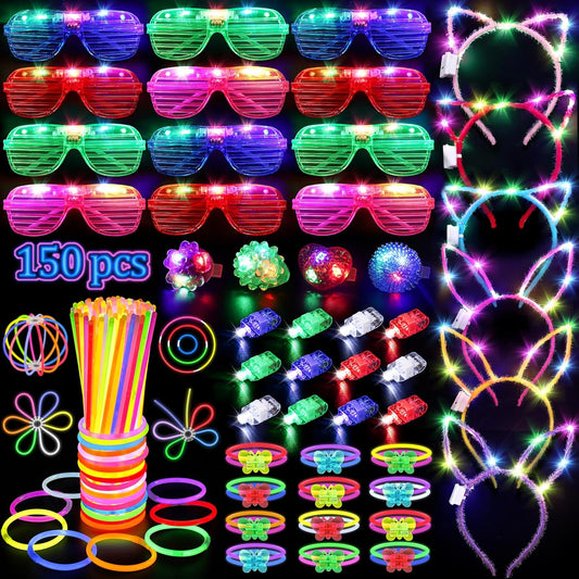 150PCS Glow in the Dark Party Supplies for Kids Adults, Light Up Party