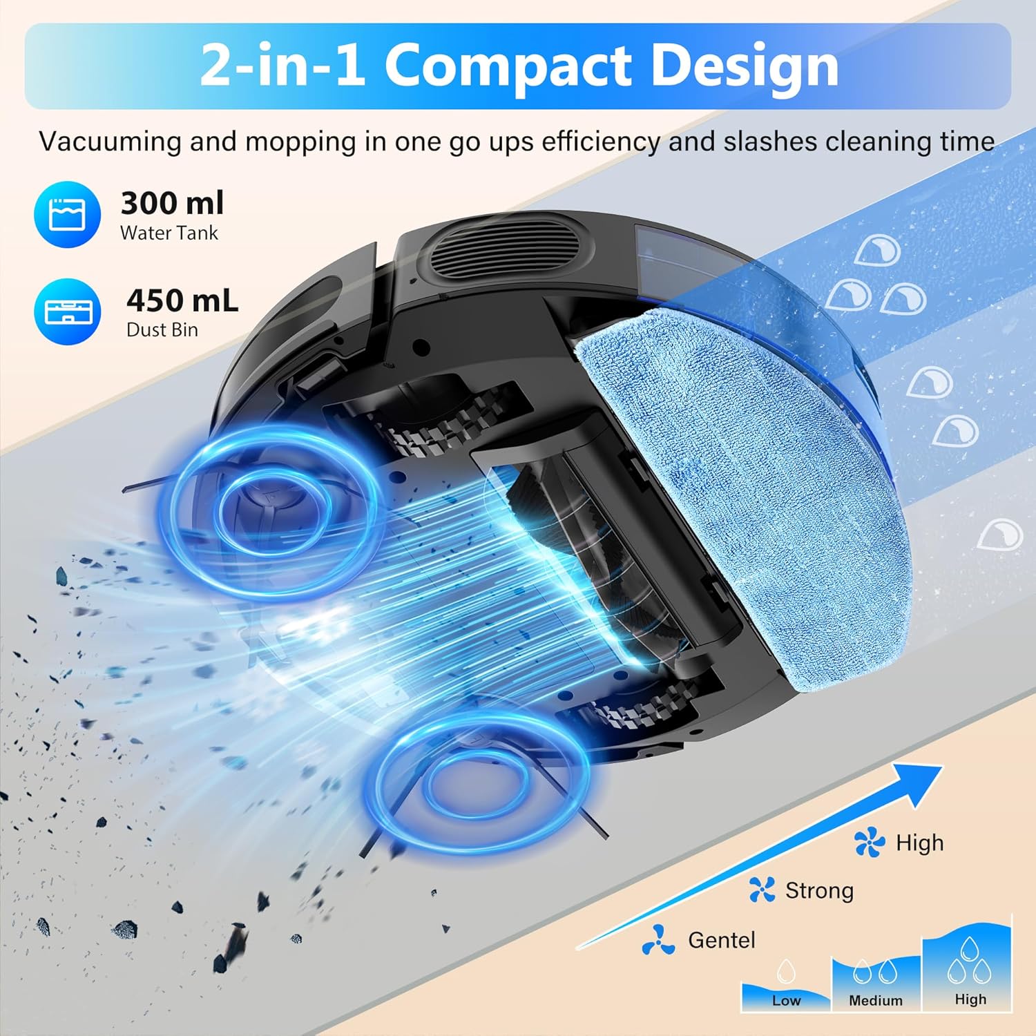 Tikom Robot Vacuum and Mop Combo, 5000Pa Robotic Vacuum Cleaner, 150 M