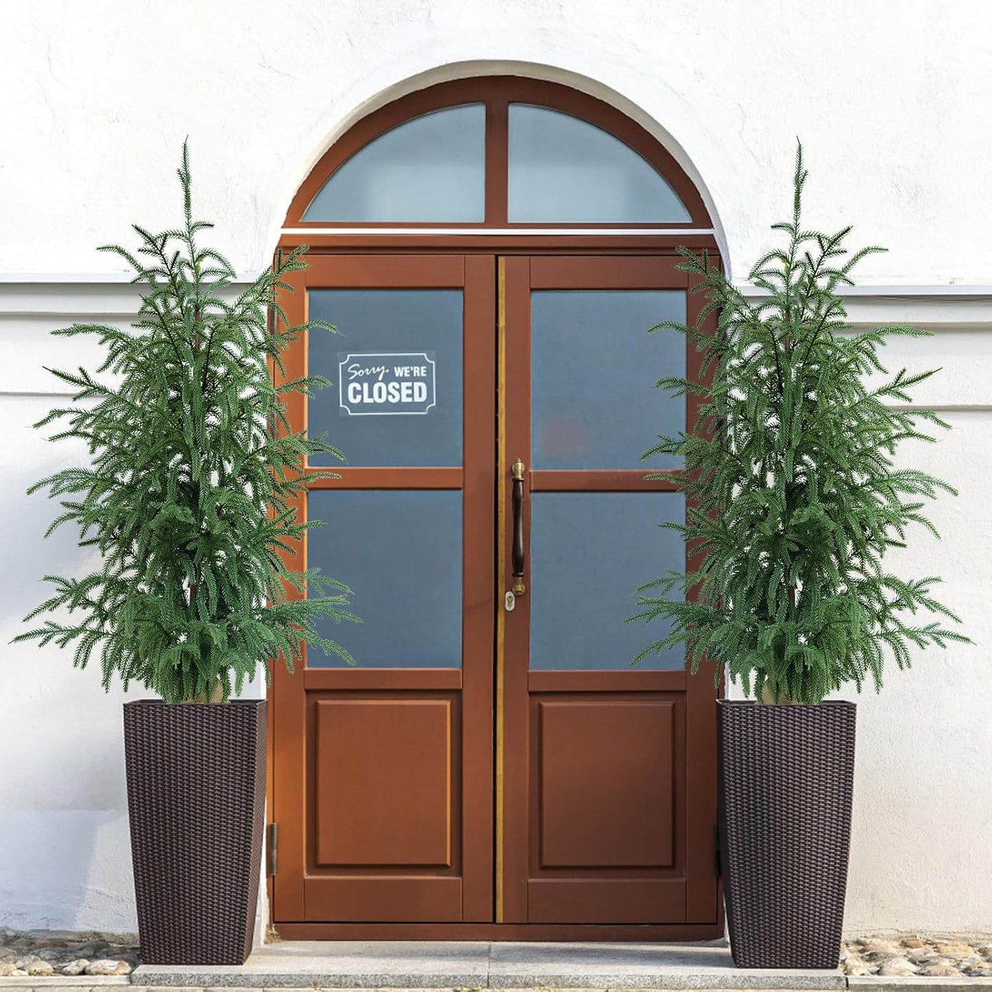 Artificial Norfolk Pine Trees 2 Pack, 3FT Fake Potted Tree with Decorative Burlap Base & Real Touch Leaves, UV Protected Indoor Outdoor Plant for Home Office Garden Decor