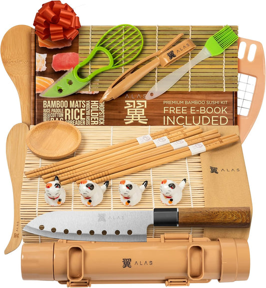 Alas Complete 20 Piece Sushi Making Set - Kit for Beginners & Pros wit