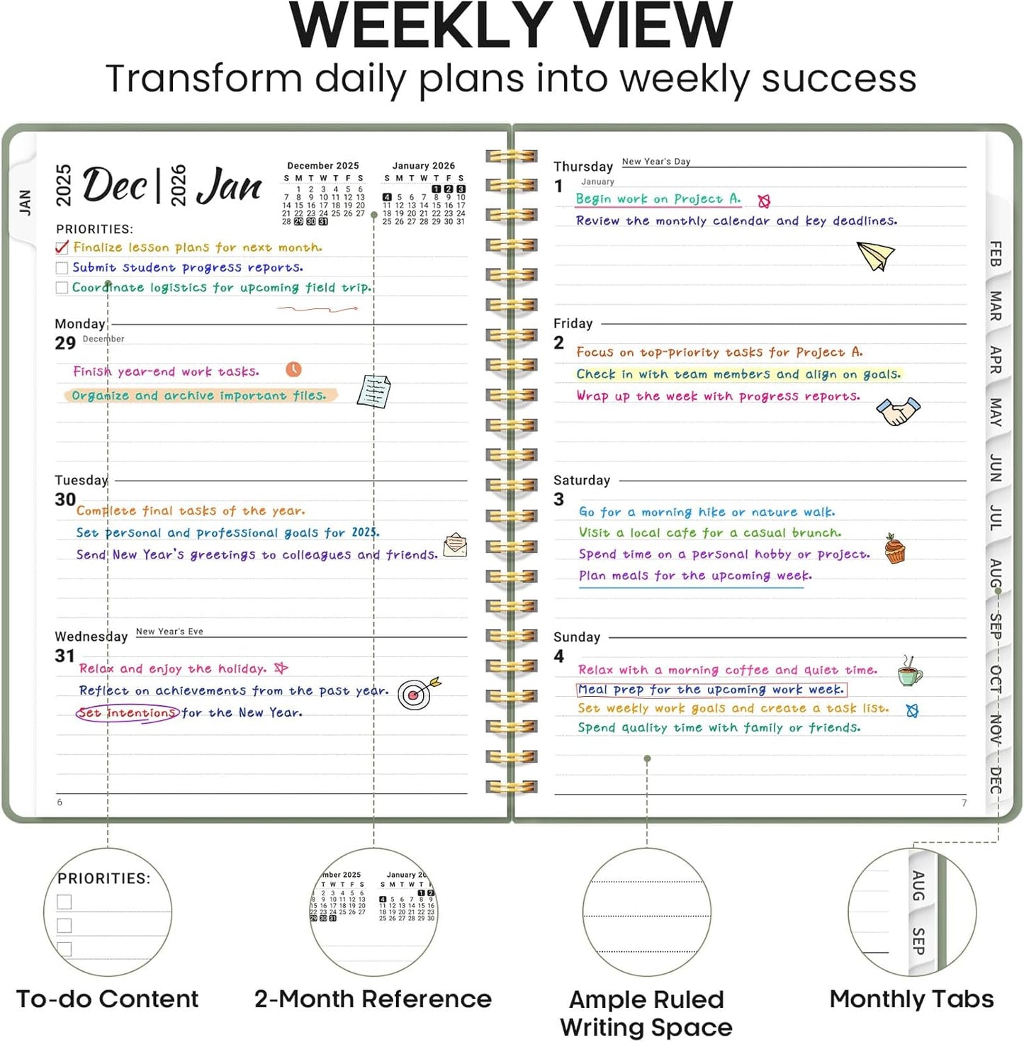 2026 Planner, Weekly and Monthly Calendar Planner Book, January 2026 -