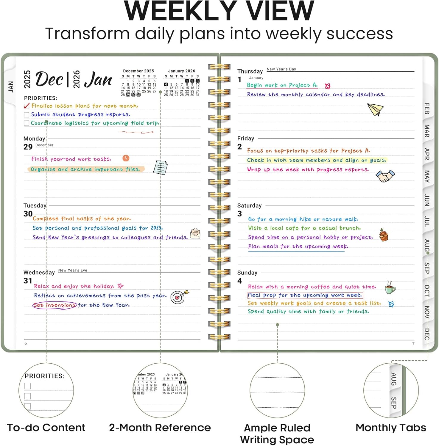 2026 Planner, Weekly and Monthly Calendar Planner Book, January 2026 -