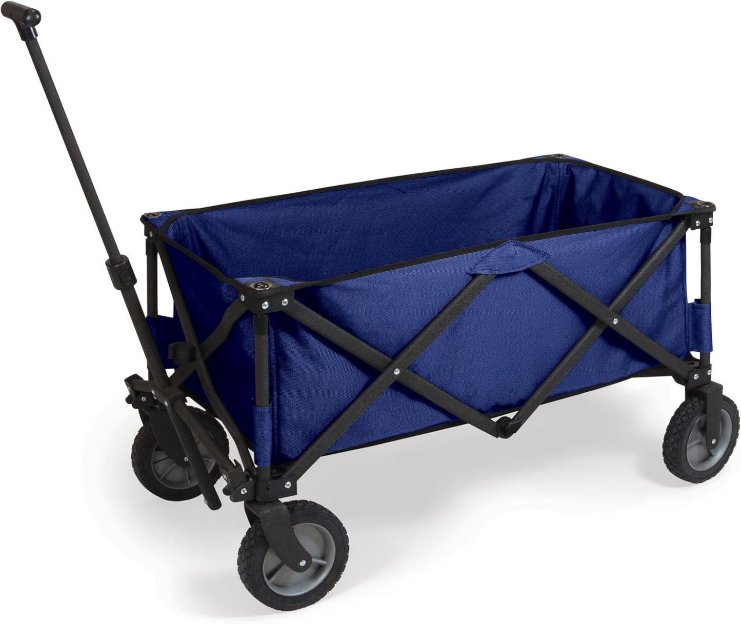 PICNIC TIME Adventure Collapsible Folding Wagon, Outdoor Collapsible Wagon, Portable Cart with Wheels, All-Terrain Trolly Cart with Storage Cover and Handle, Supports 225 lbs, (Navy Blue)