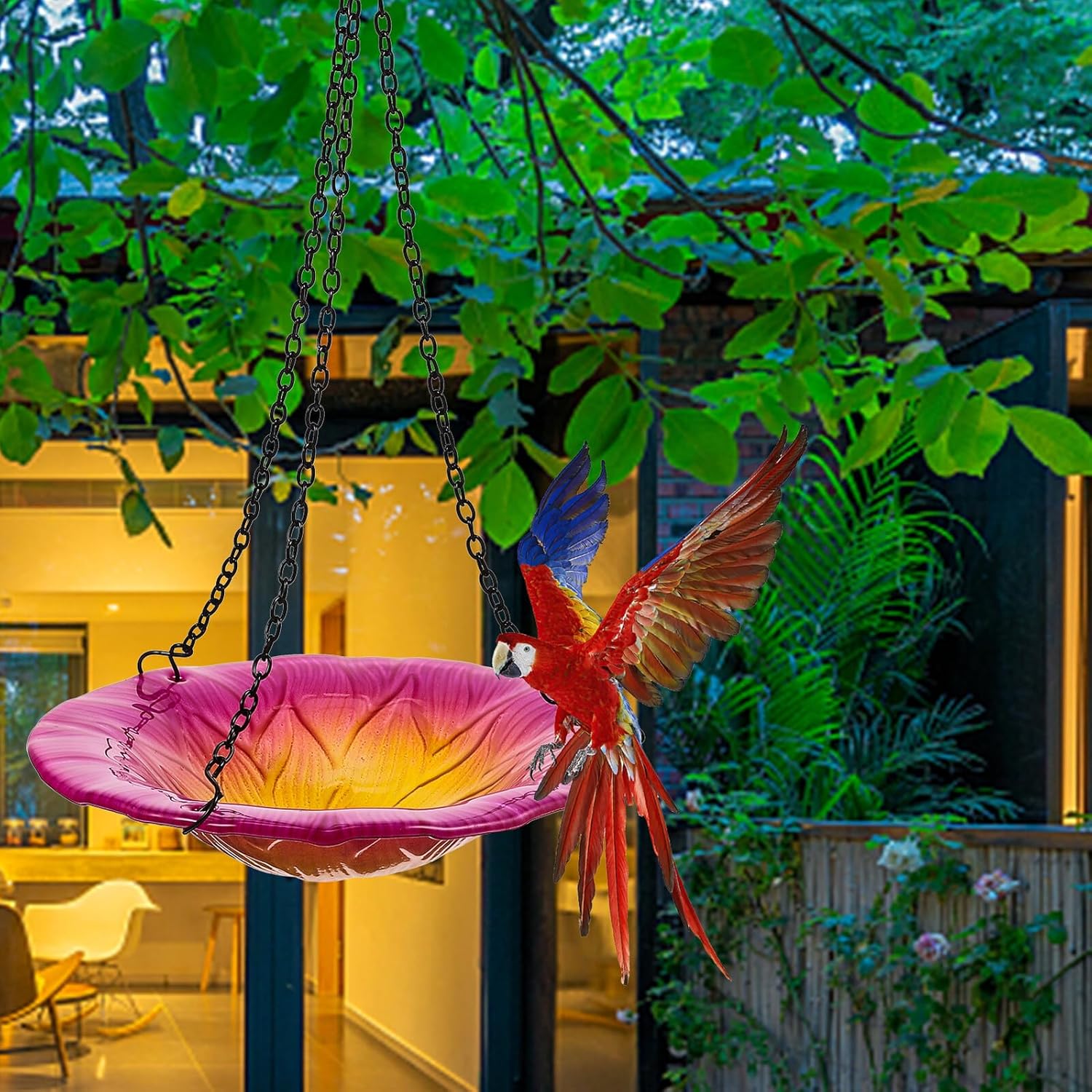 Milisten Hanging Flower-Shaped Bird Feeder and Bath for Outdoors, 8-in