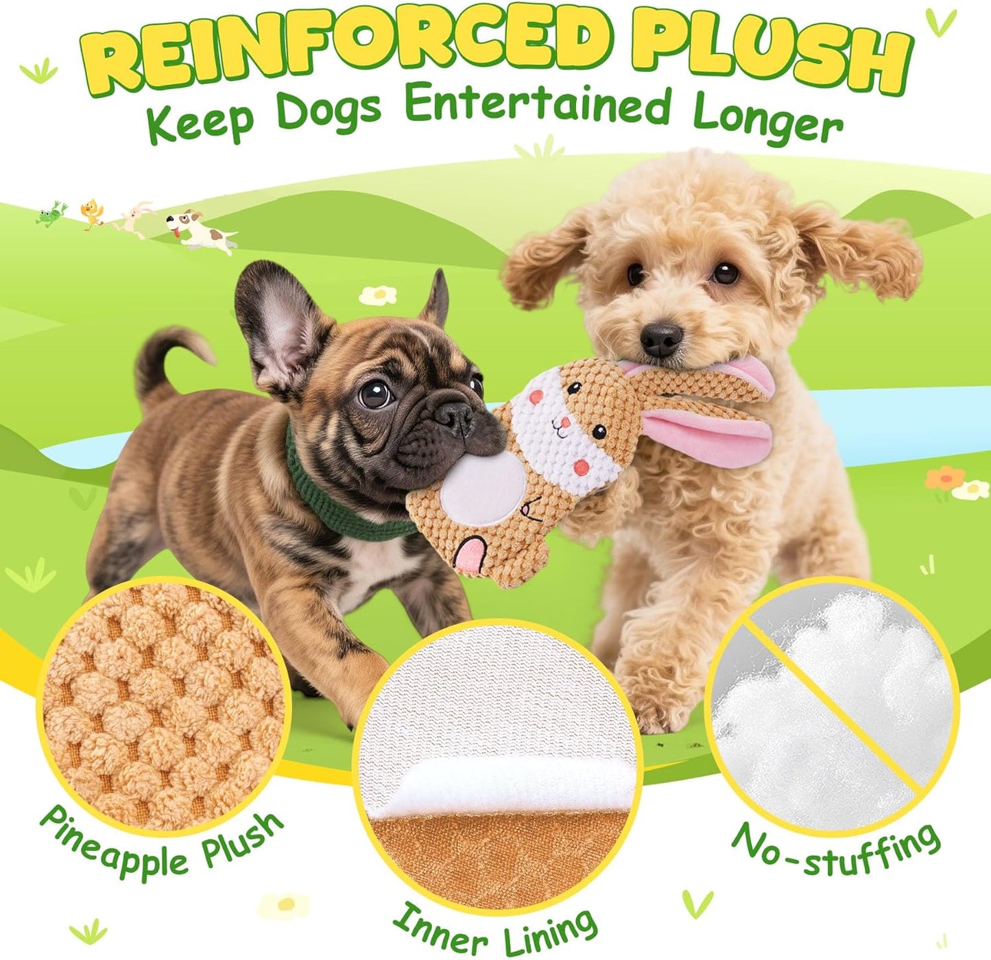 XIUGOAL Dog Toys to Keep Them Busy, 3 Pack No Stuffing Interactive Dog