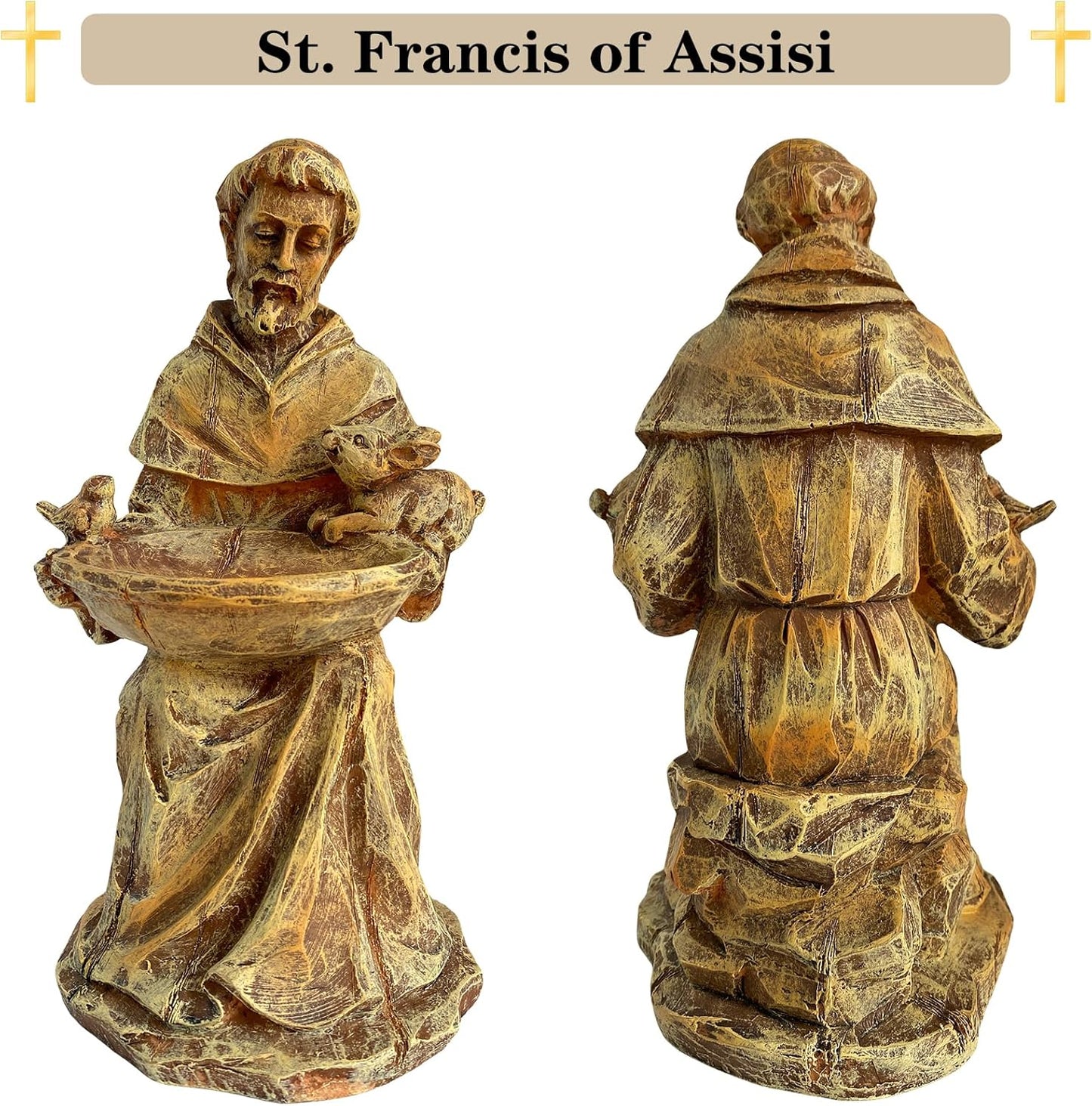 St. Francis of Assisi Garden Statue, Spiritual Bird Feeder, Blessing of Animals Decorative Accent for Outdoor Spaces, St. Francis Statue Souvenirs for Patron Saint of Animals, Franciscan Decor