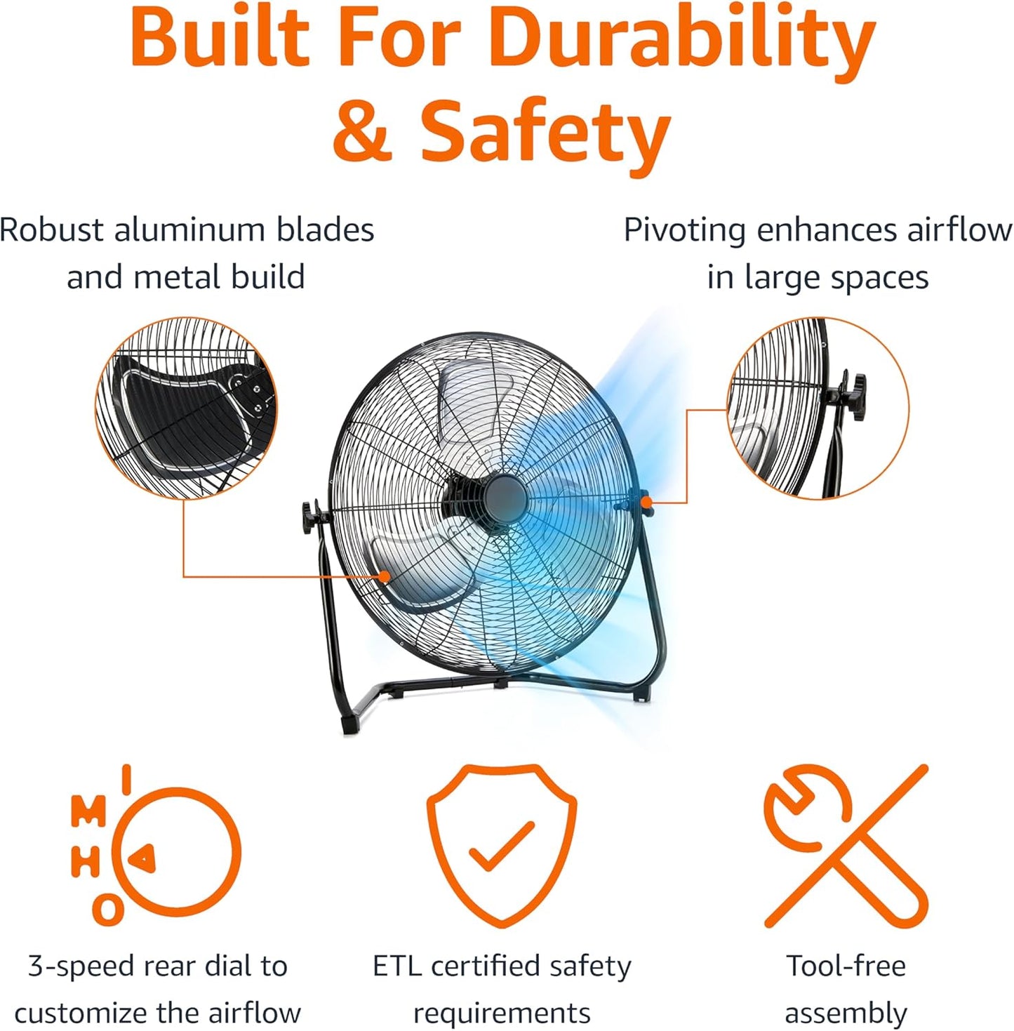 Amazon Basics 20" High Velocity Industrial Cooling Floor Fan with 3 Sp