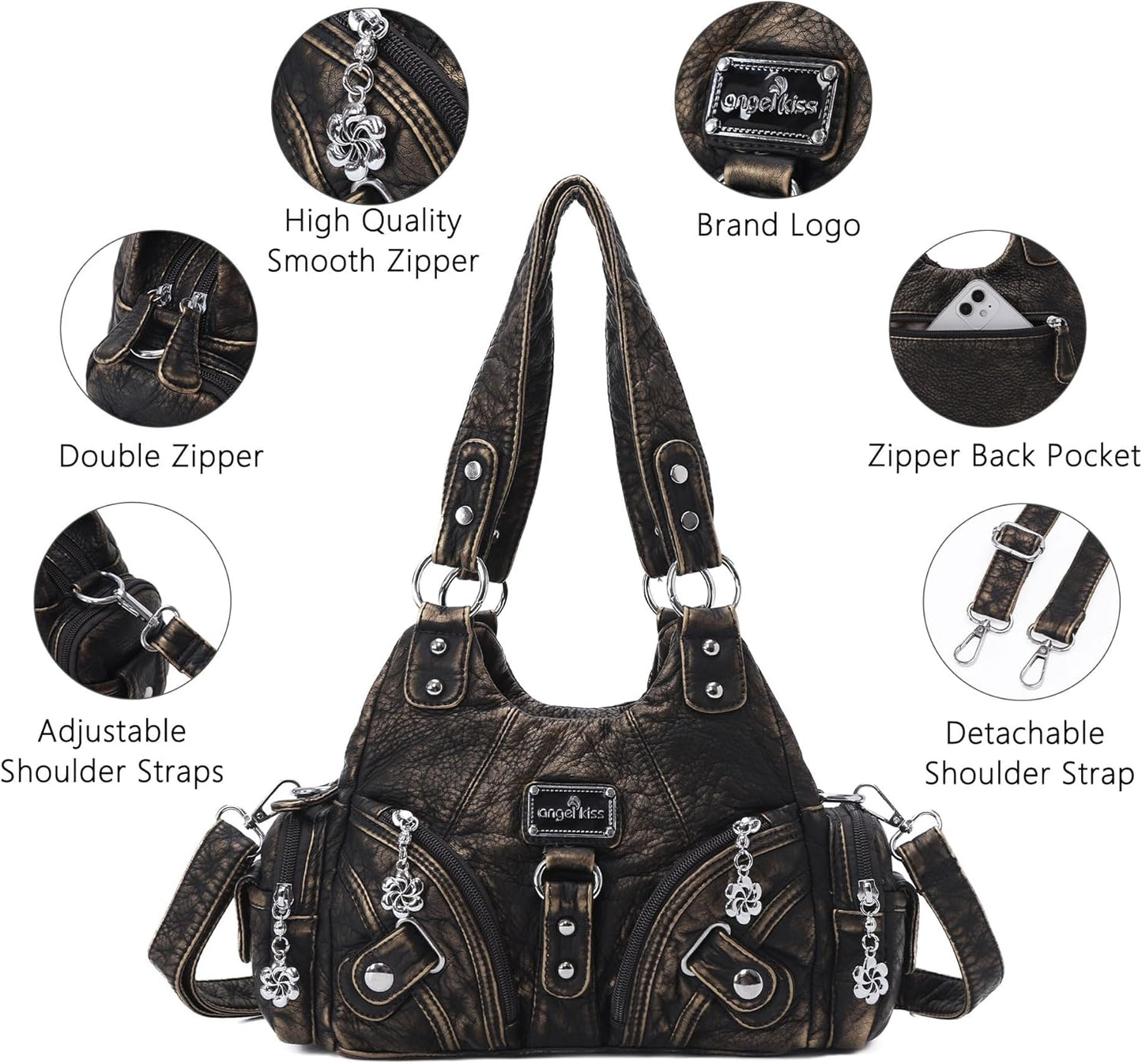 Angel Kiss Purses for Women Small Hobo Shoulder Bags Vagen Leather Mul
