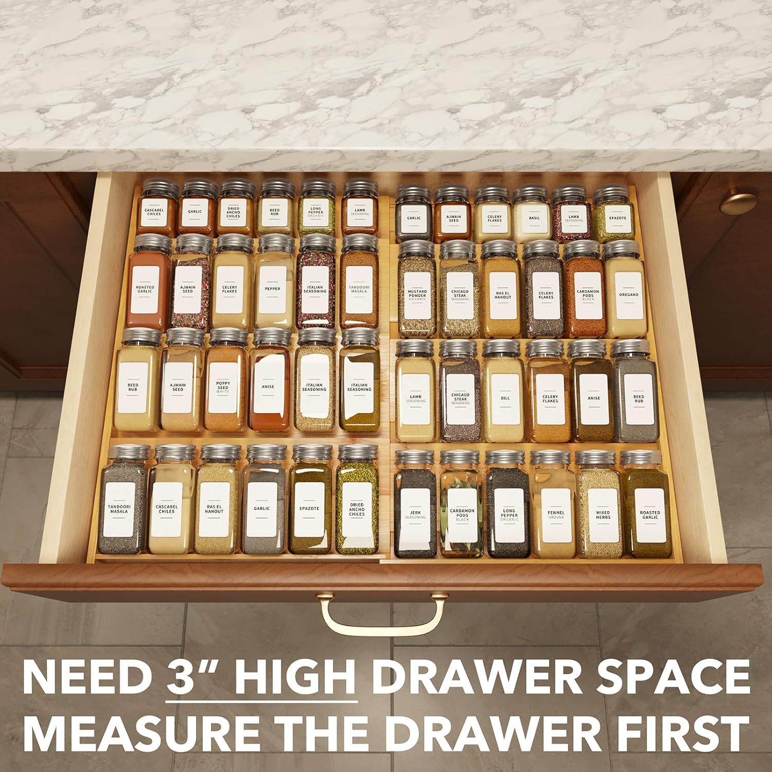 SpaceAid Bamboo Spice Drawer Organizer, (Need 3" Deep Drawer) Expandab