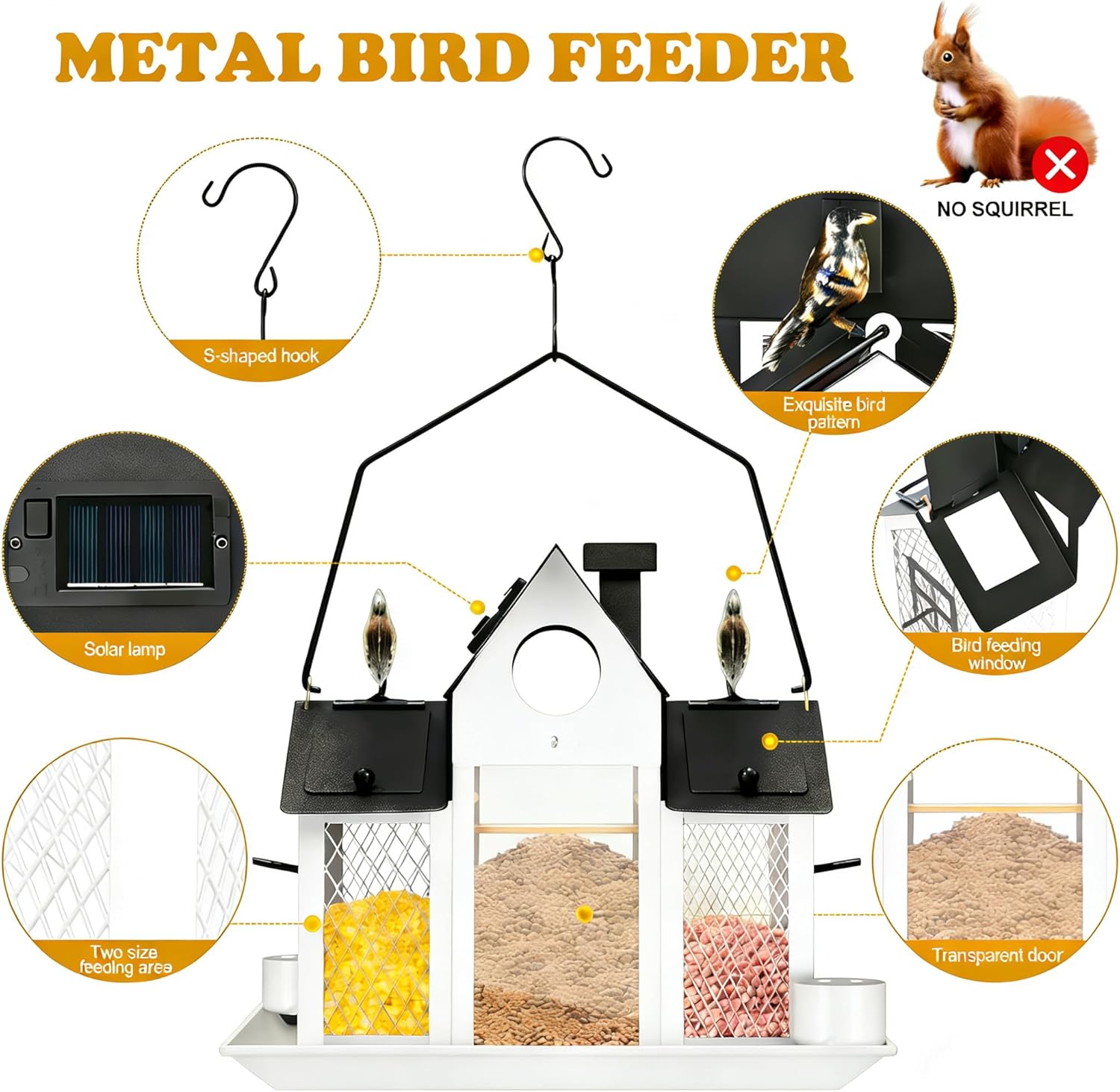 Solar Bird Feeders House for Outside Hanging, Metal Wild Bird Feeder f