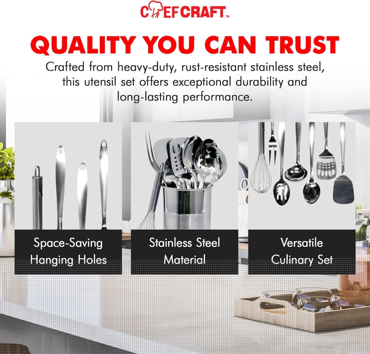 Chef Craft - 8 Piece Stainless Steel Kitchen Utensils Set with Utensil