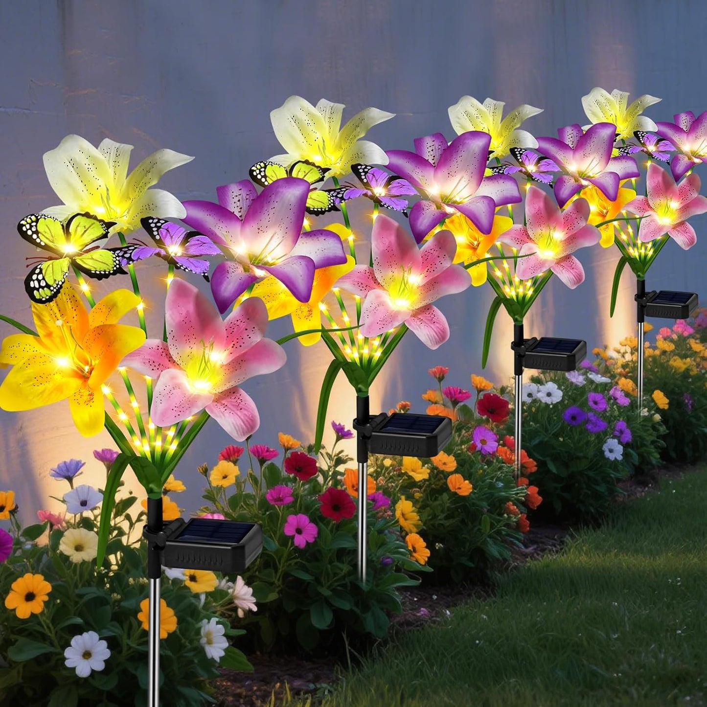 Solar Garden Lights Outdoor, 4 Pack Flower Lights for Outside, 16 Sola