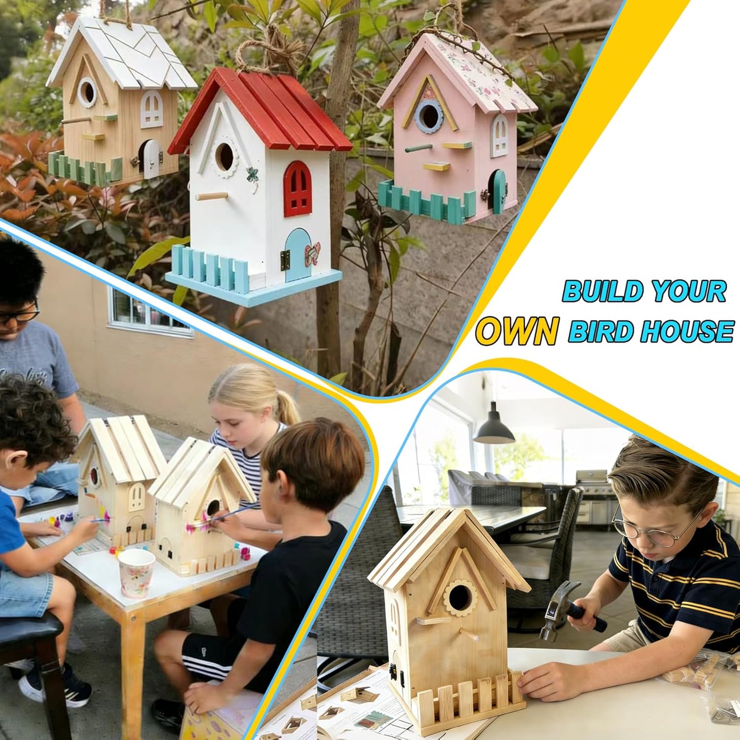Wooden Bird Houses Kit for Kids and Adults, DIY Craft for Adults with Paint Set, Art Craft Outdoor Birdhouse, Hanging Birdhouse for Garden Yard Decor (1 Pack)