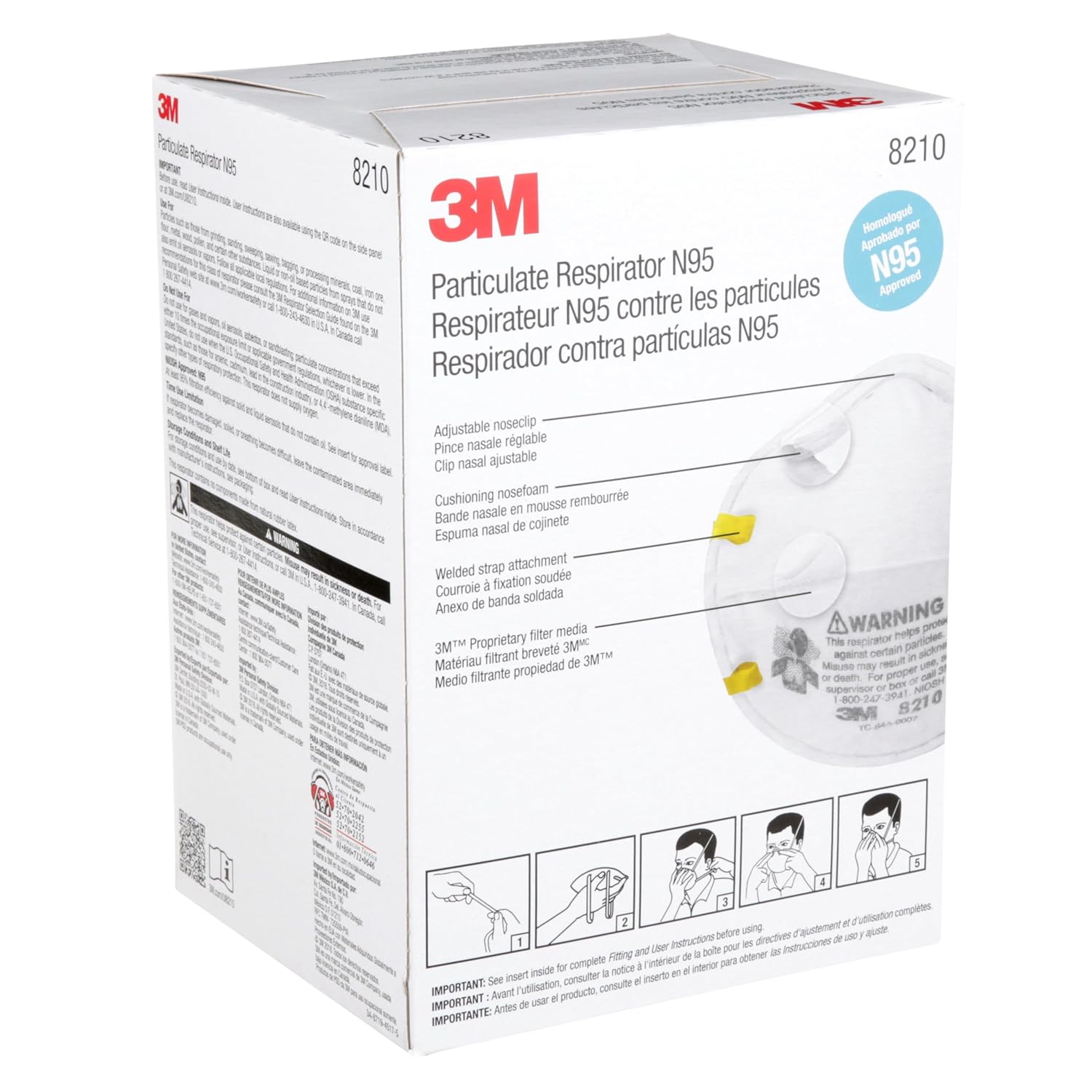3M 8210 Particulate Respirator, N95, Pack of 20 Disposable Respirator,
