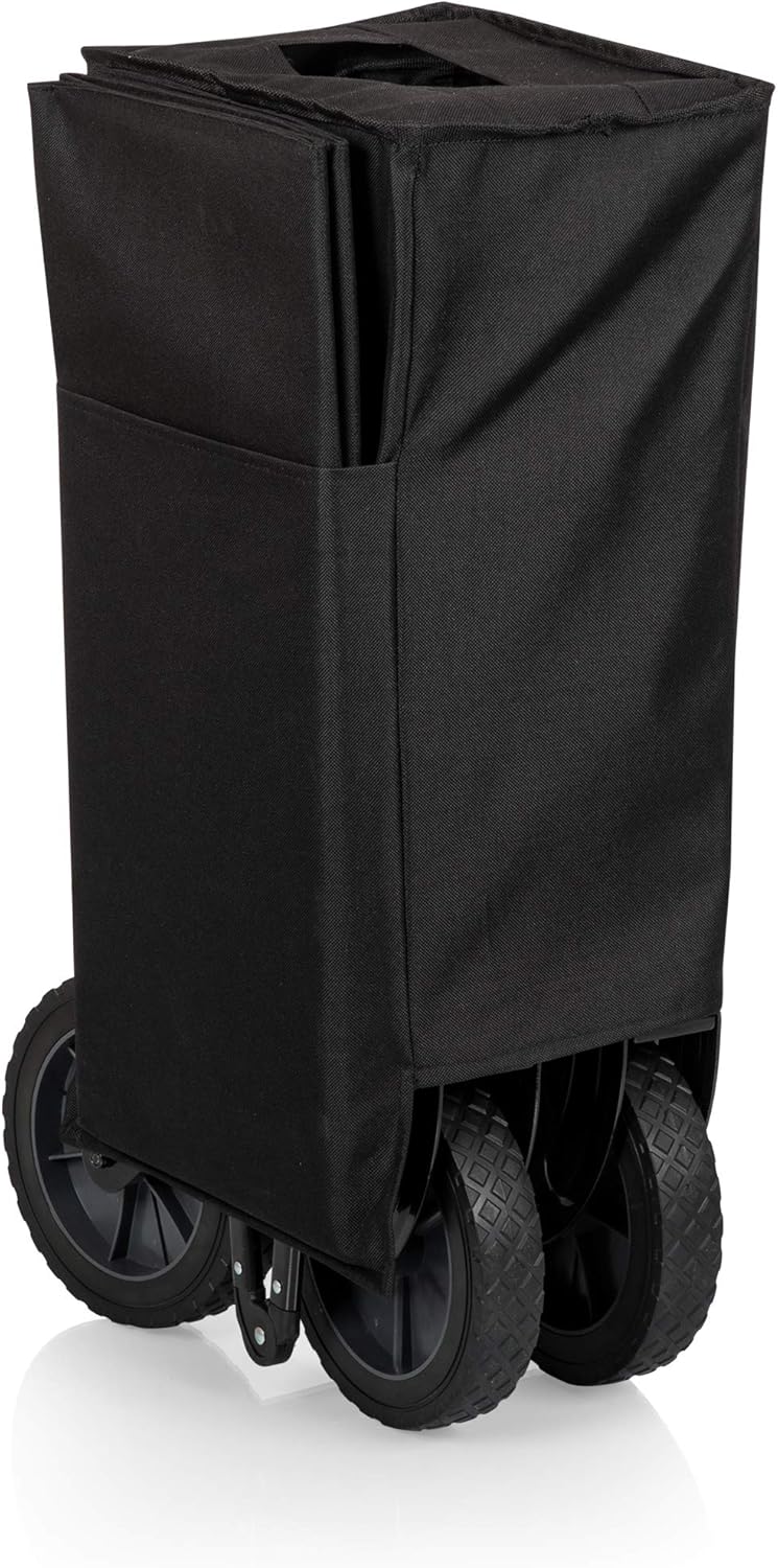 Picnic TIME Adventure Wagon XL, All-Terrain Folding Sport Utility Cart with Wheels, Steel Frame Collapsible Wagon for Grocery, Rolling Cart for Beach with Fitted Cover and Carry Handle, (Black)