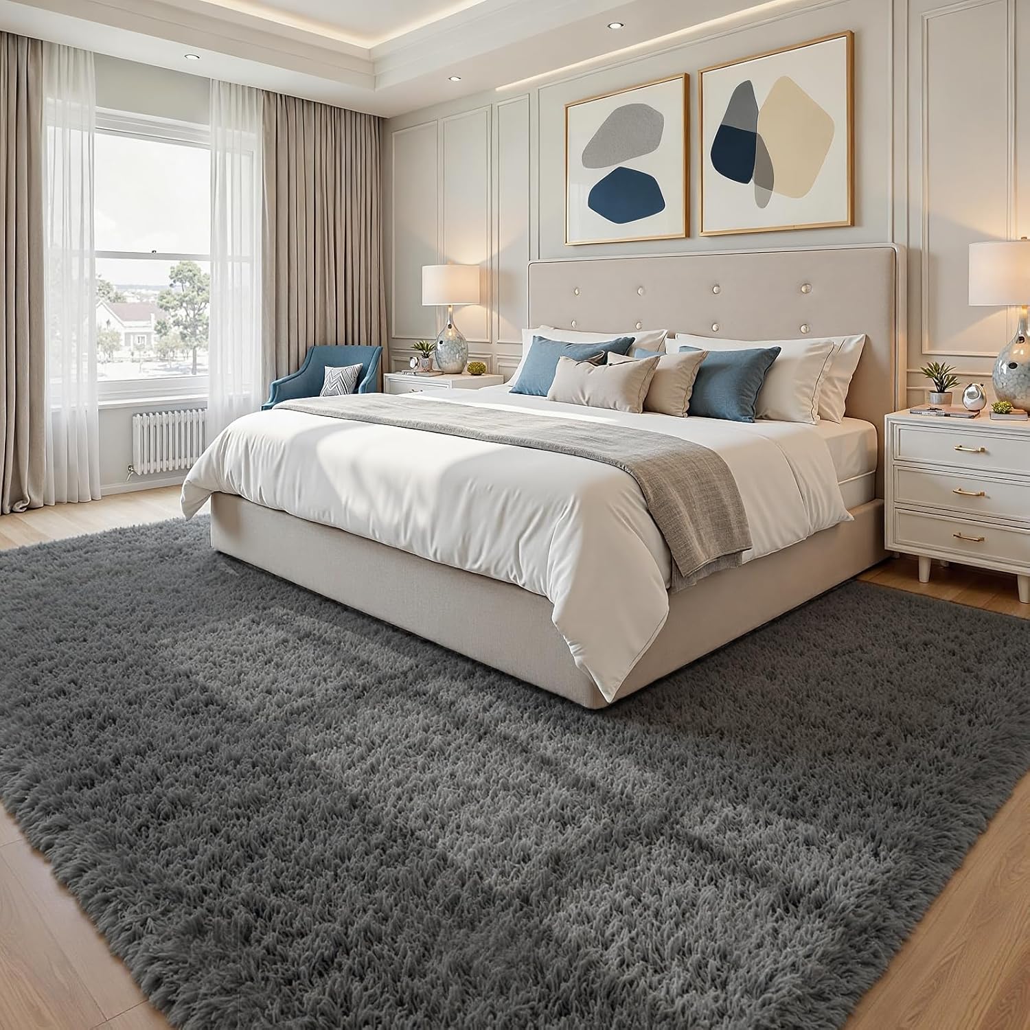 8x10 Area Rugs for Living Room: Ultra Soft Fluffy Shag Grey Rugs for B