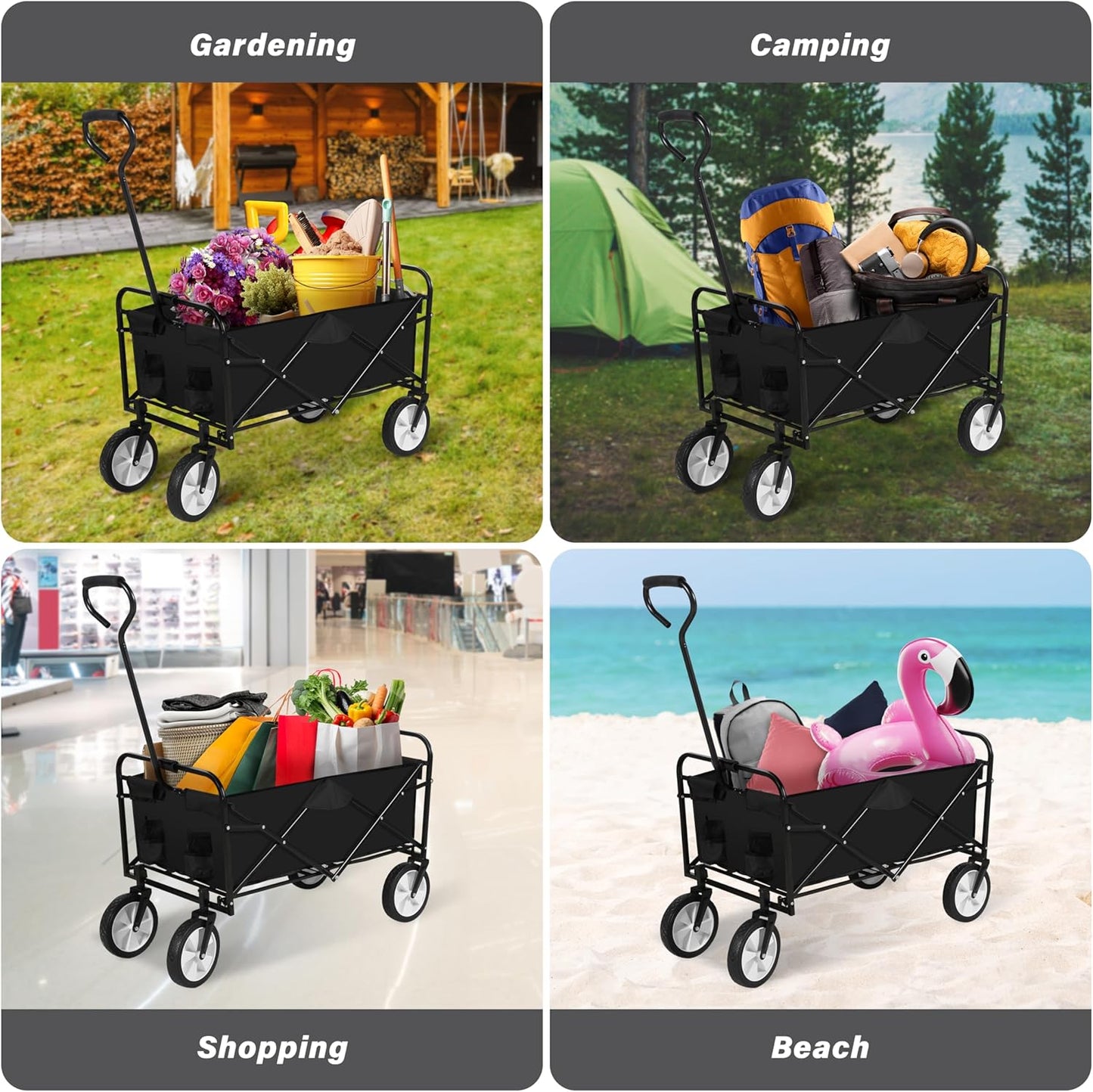 YSSOA Rolling Collapsible Garden Cart Camping Wagon, with 360 Degree S