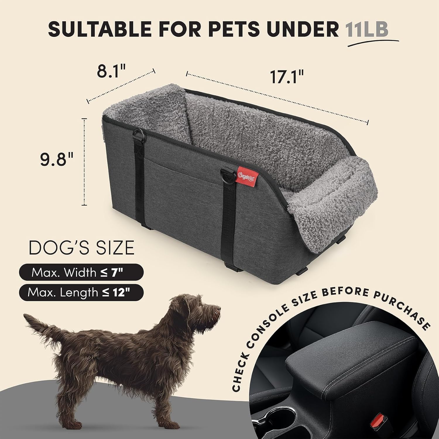 BurgeonNest Center Console Small Dog Car Seat - Portable Pet Cat Puppy