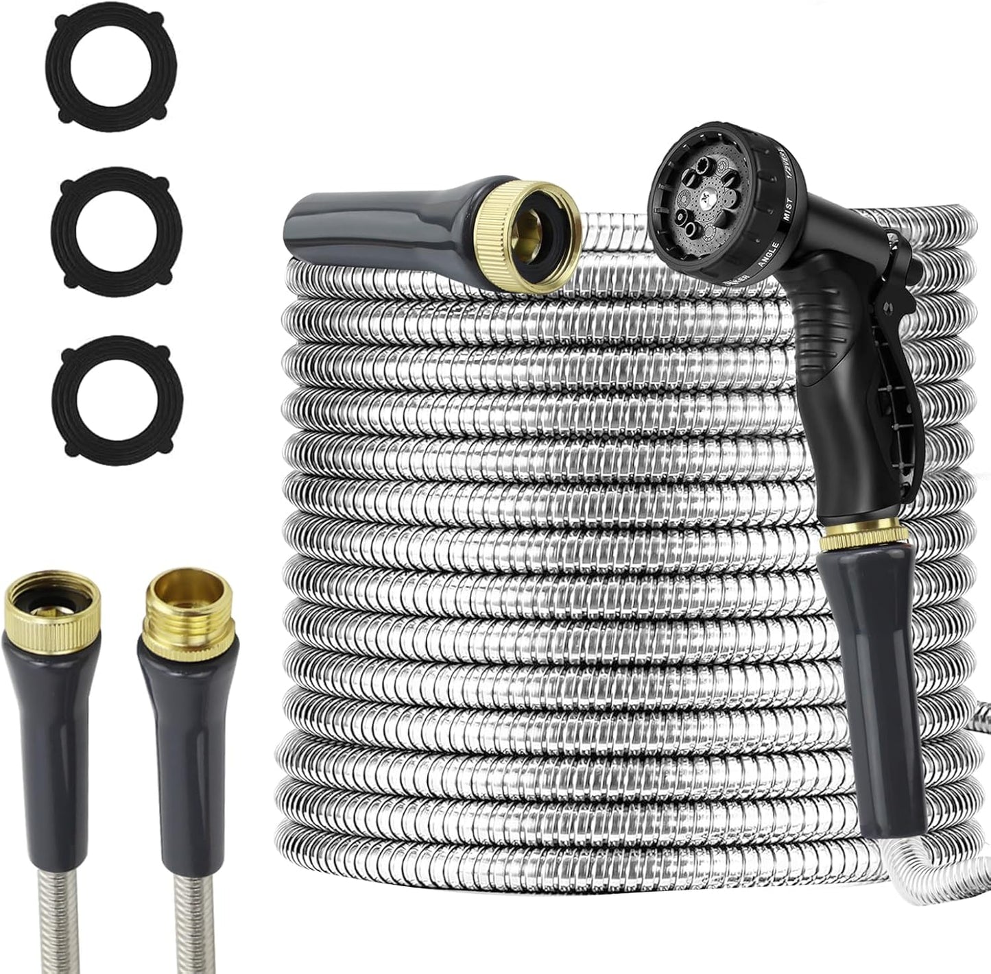 Stainless Steel Garden Hose 75ft Heavy Duty Metal Water Hoses with 10 